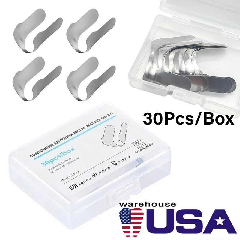 30Pcs Dental Anterior Matrix Bands Twin Matrices Sectional Contoured Metal Strip