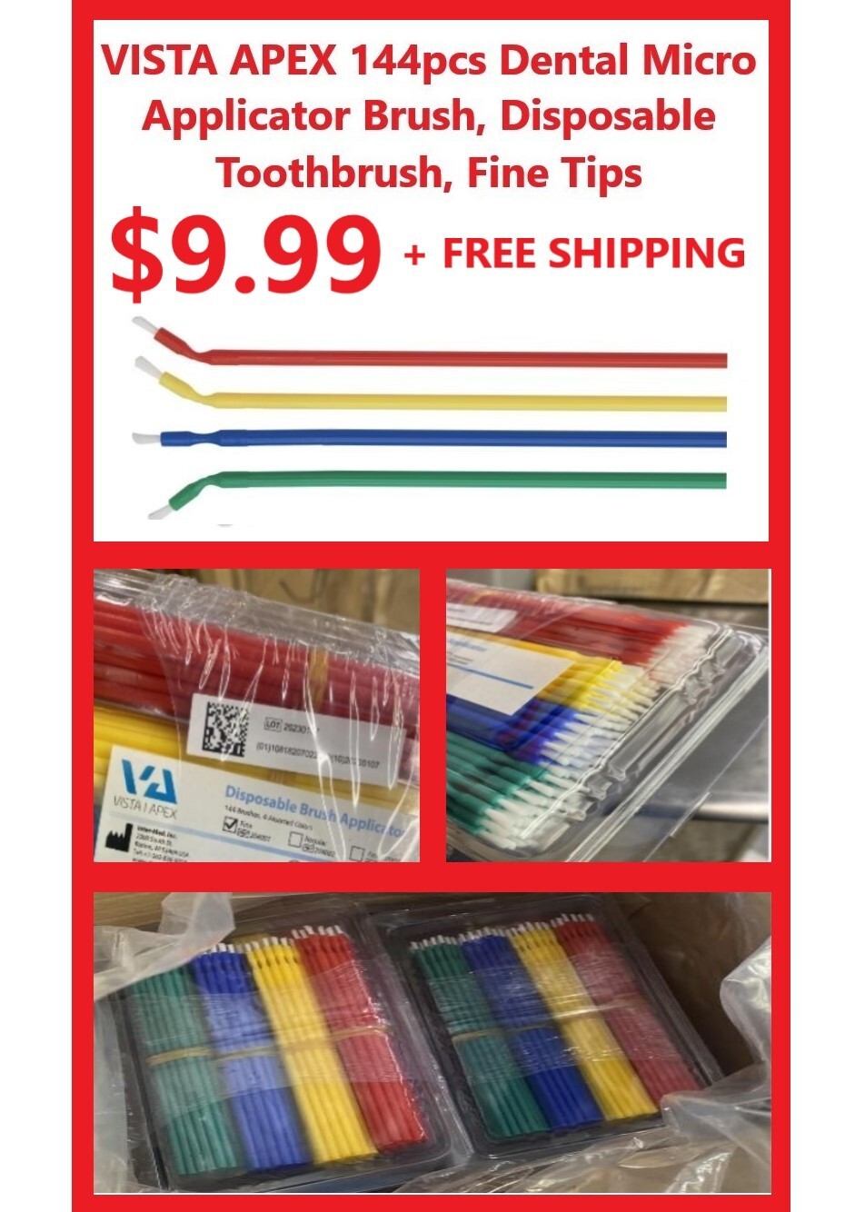 VISTA APEX 144pcs Dental Micro Applicator Brush, Disposable Toothbrush Fine Tips