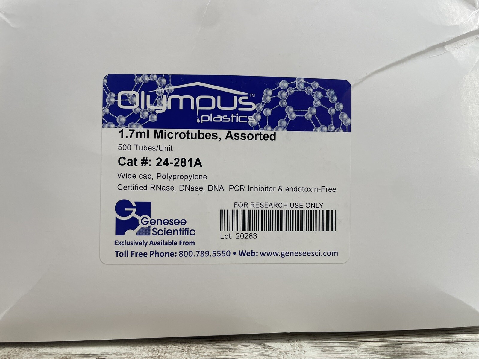 500, Olympus 1.7ml Microtubes Assorted Colors 24-281A Polypropylene Wide cap