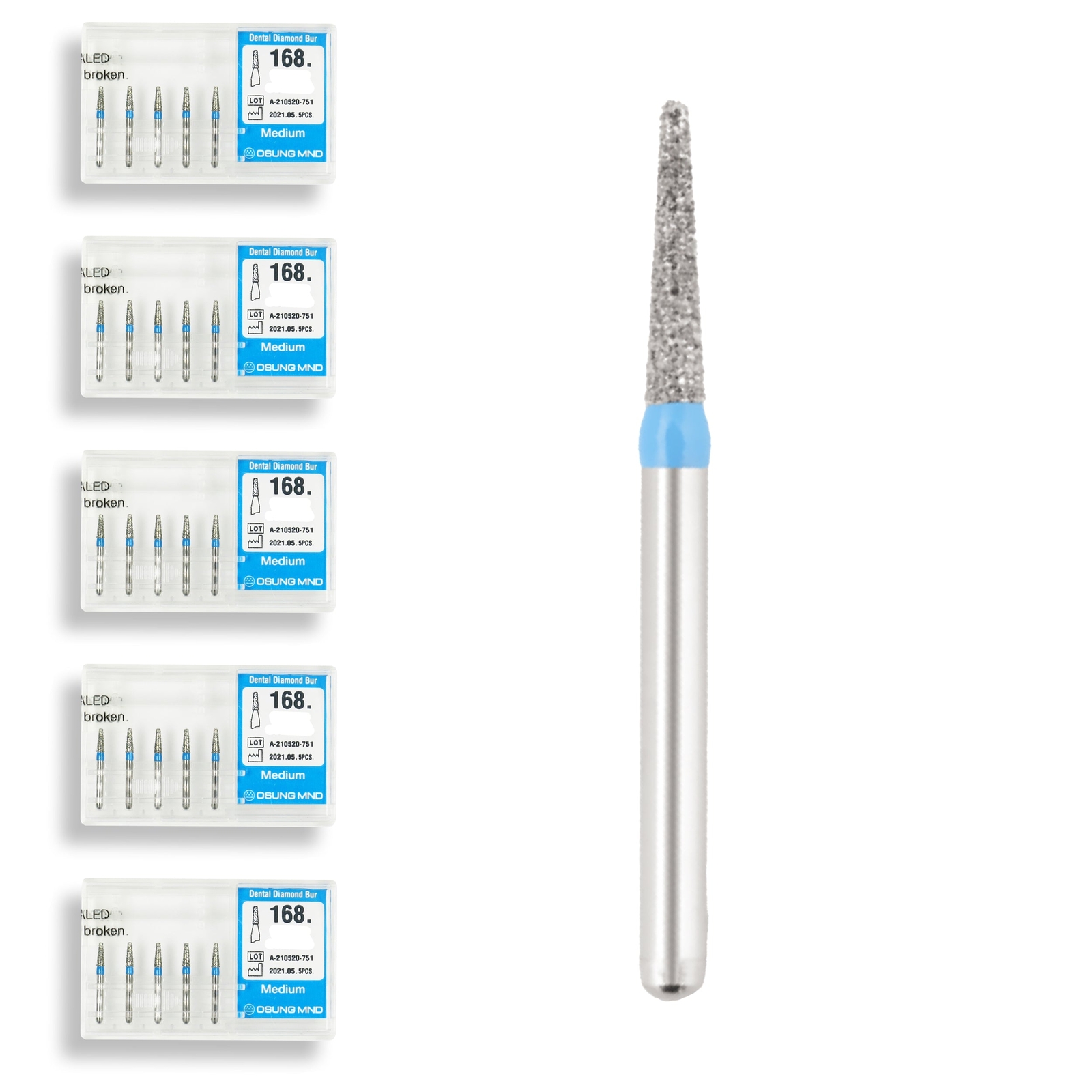 Conical, Truncated 1.2 mm Dia. Medium Grit Diamond Dental Bur 25 Pcs. 168.12M2