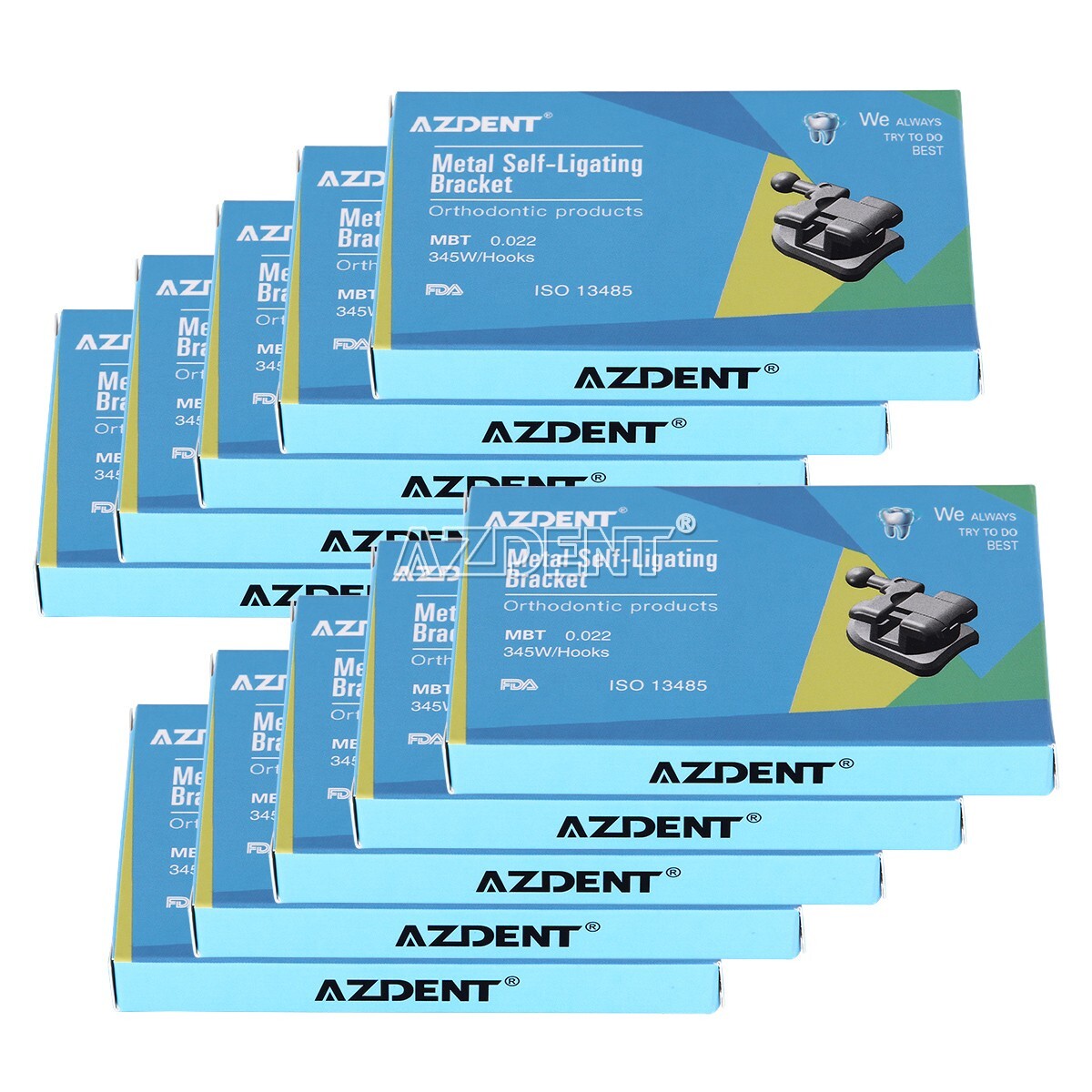 10X AZDENT Orthodontic MIM Self Ligating Braces Bracket Mini MBT .022 Hooks 345