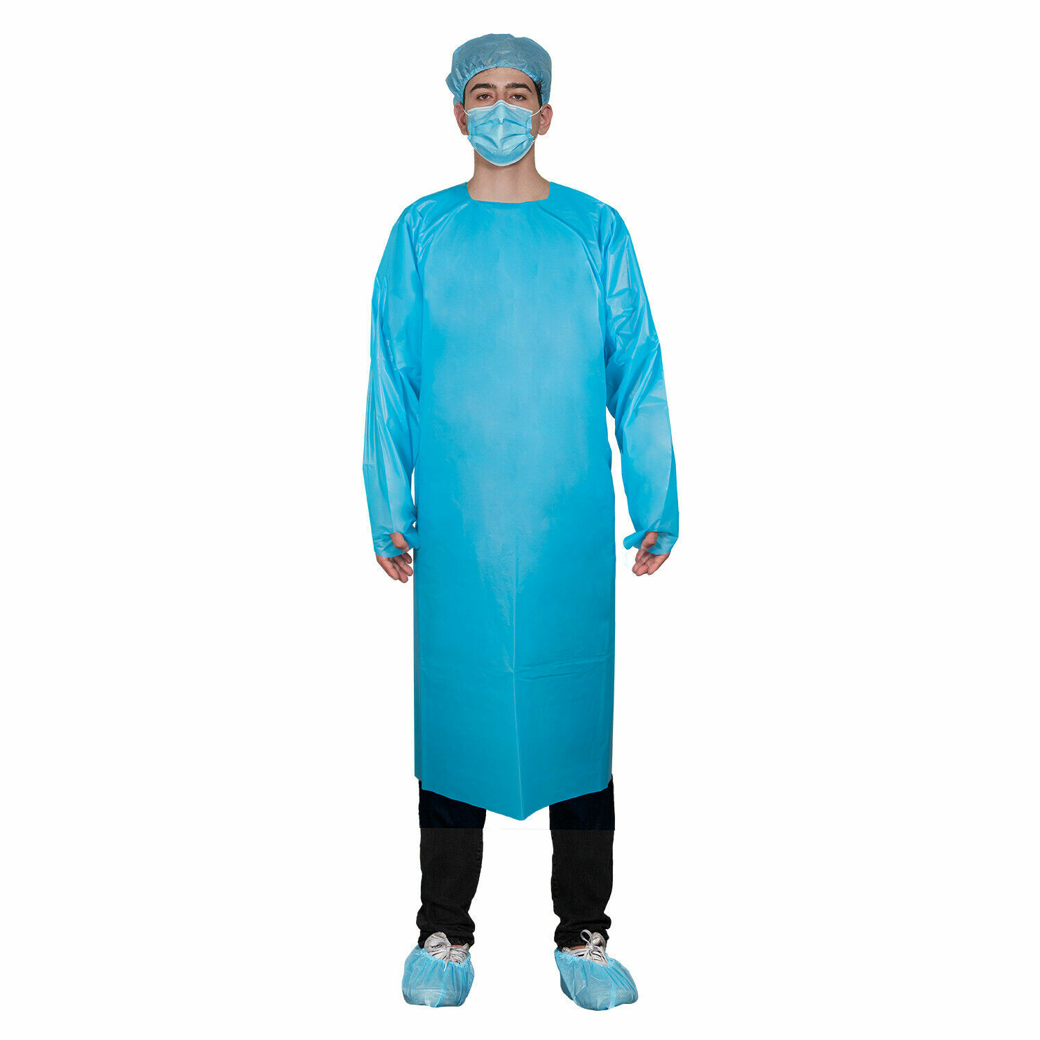 Disposable CPE 35 GSM Fluid Isolation Gowns With Thumb Hole Protective Suit Gown