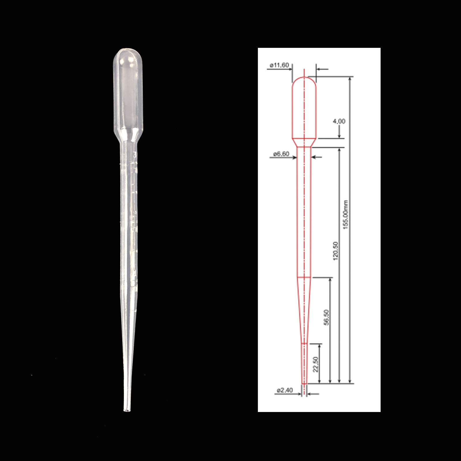 7mL Total Capacity including Bulb 3mL Graduated Tip, Eye Dropper Pipettes 50 pcs