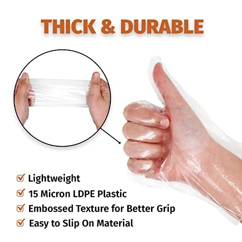 1000 Count Large Disposable Gloves – BPA Free Poly PE LDPE Plastic for Food Prep
