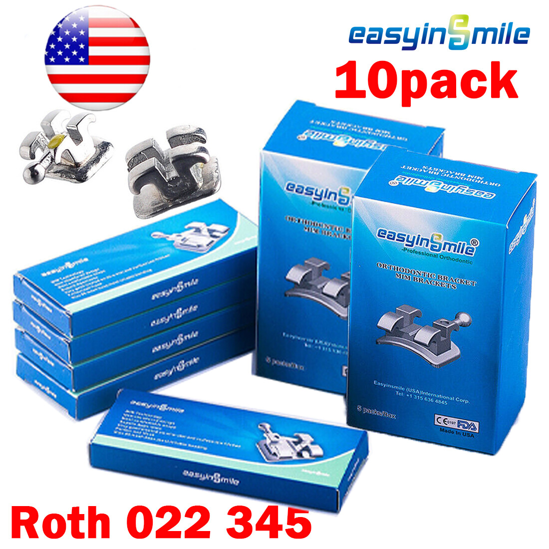 10Pack orthodontic braces Dental Brackets MINI ROTH 022 345 hook EASYINSMILE MIM