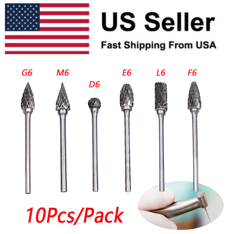10Pcs/Box Tungsten Steel Dental Carbide Burs Lab Burs Tooth Drills Materials