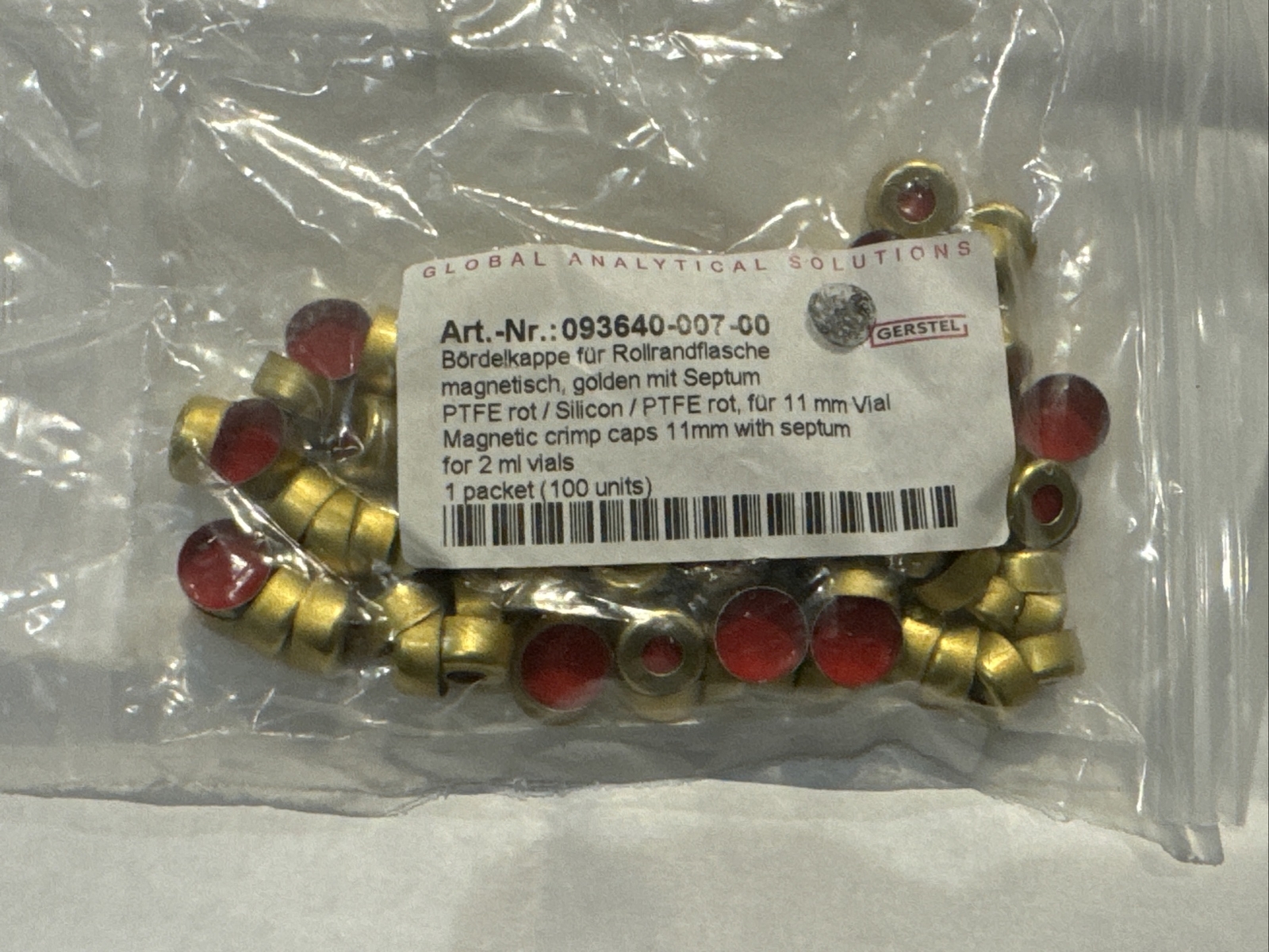 Gerstel Magnetic crimp cap 11mm septum 2 ml vials 100 pack 093640-007-00 MPS WA2
