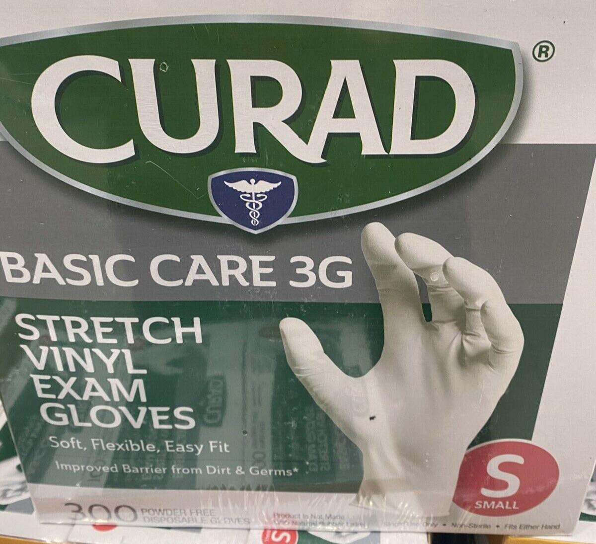 CURAD Basic Care 3G Stretch Vinyl Exam Gloves, Size Small Soft Flexible Easy Fit
