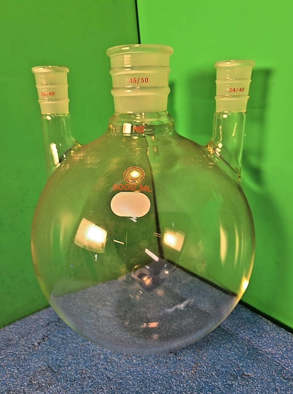 ACE Glass 6953-260 Four Neck Boiling Flask Round Bottom 5l Heavy Wall HD NEW