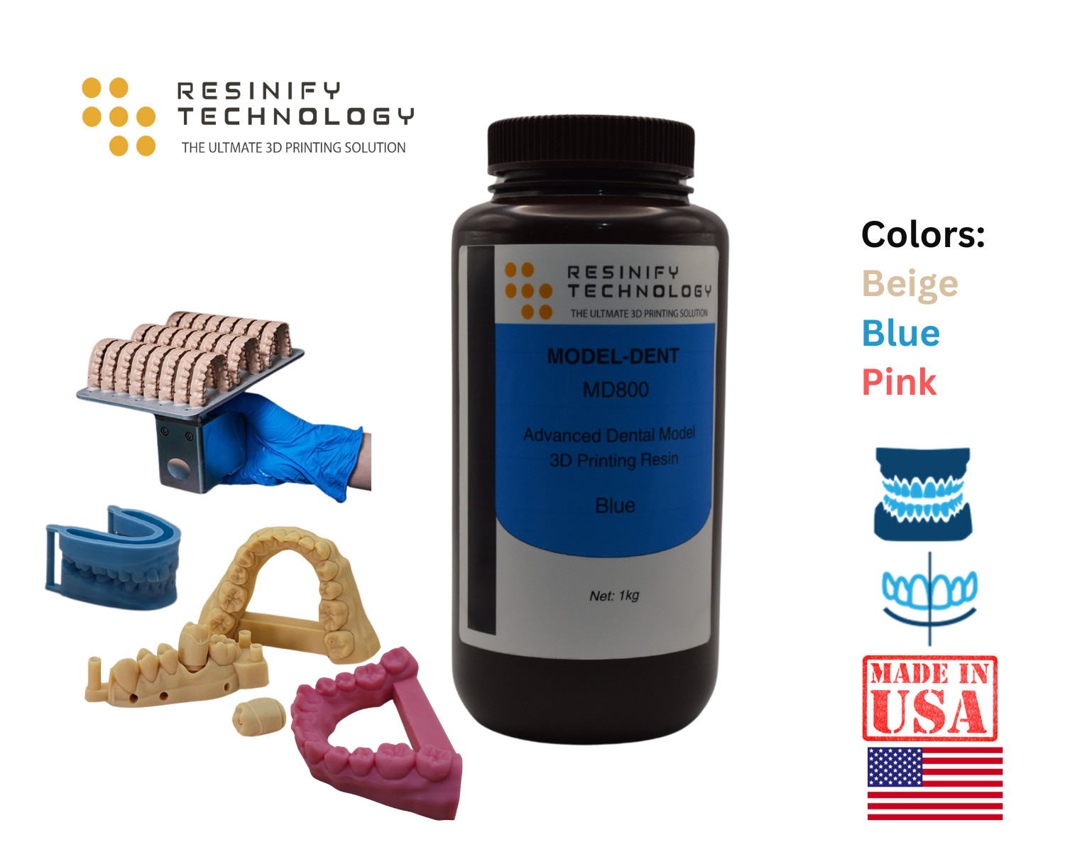 Precision Dental Resin MD800 – For Crowns/Aligners | Low Shrinkage | DLP/SLA