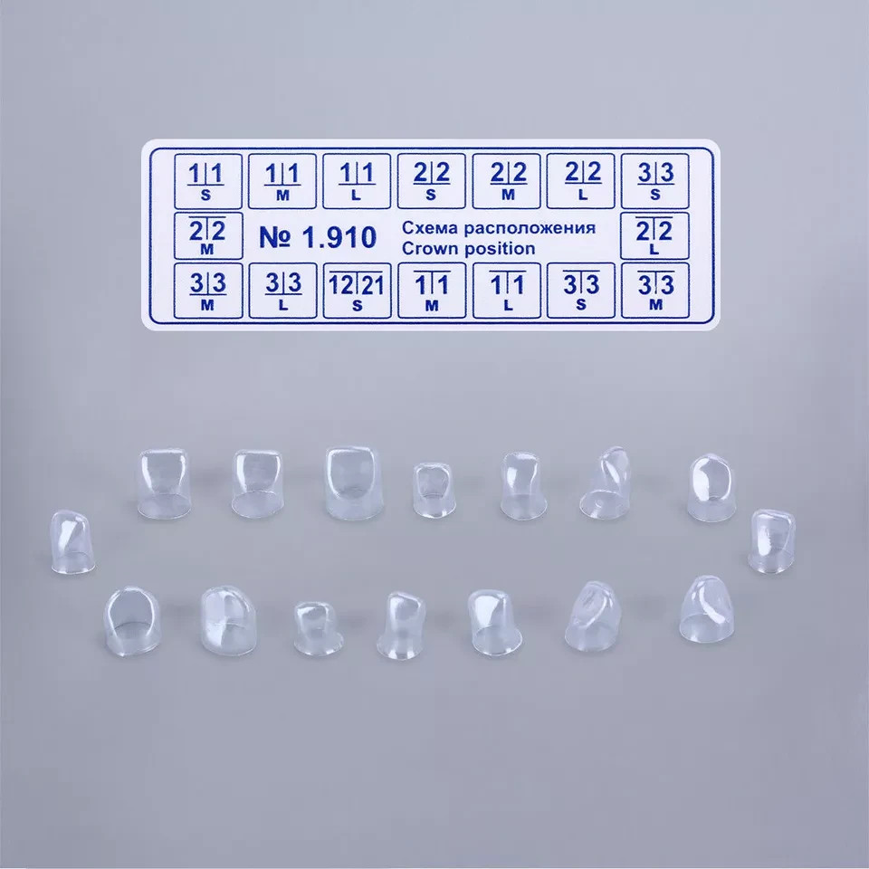 64pc/box Dental Resin Preformed Crown Temporary Transparent 1.910 Anterior Adult