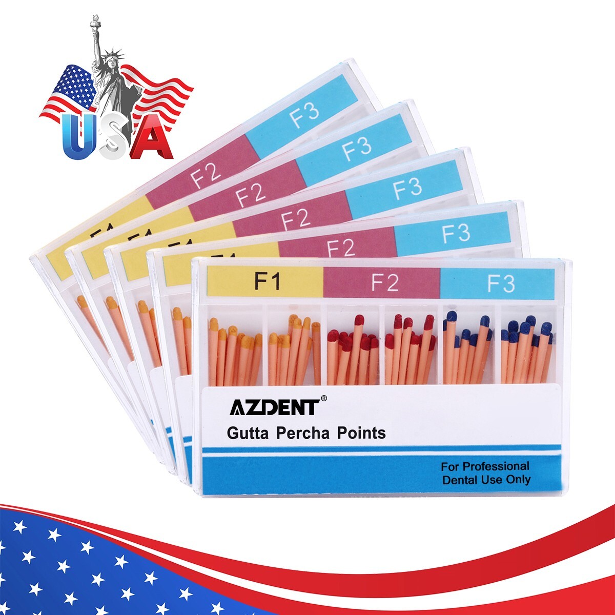 5X AZDENT Dental Endodontic Root Canal Gutta Percha Points F1.F2.F3 60pcs/pack