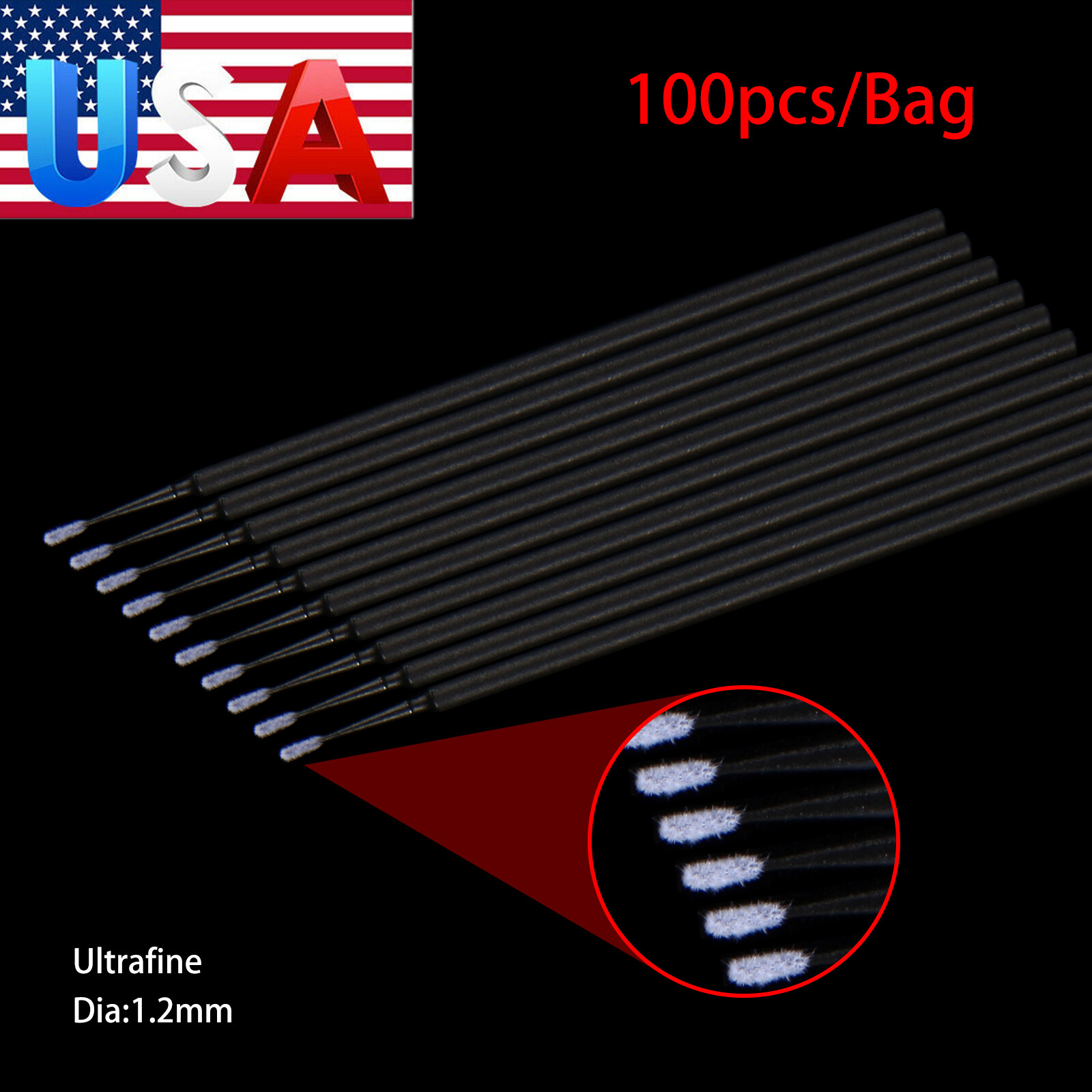 Microbrush Micro Brush Applicator Tips Black D.1.2mm Super Fine Dental