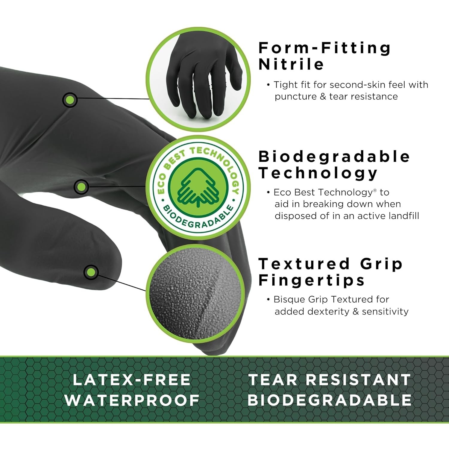 Professional Black Nitrile Gloves – Eco Best Tech, Waterproof, Food-Grade Safety