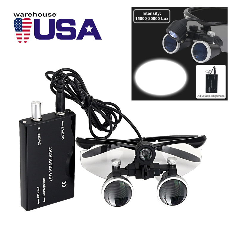 1 Set Dental Surgical Magnifier Binocular Loupes 3.5X-R with LED Head Light Lamp
