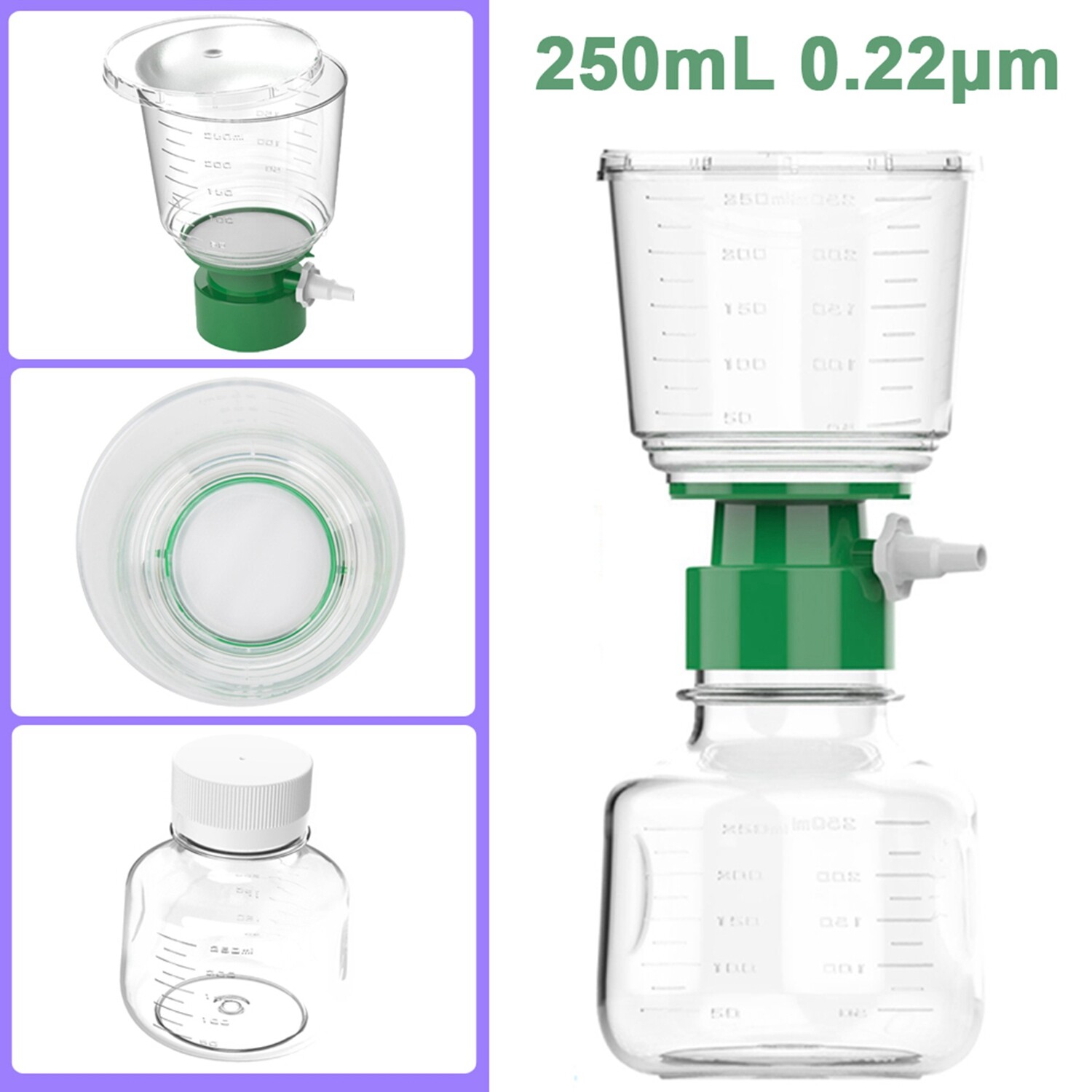 4x Lab 250mL/500mL Sterile Vacuum Filter Bottle 0.22um Pore Size PES Polystyrene