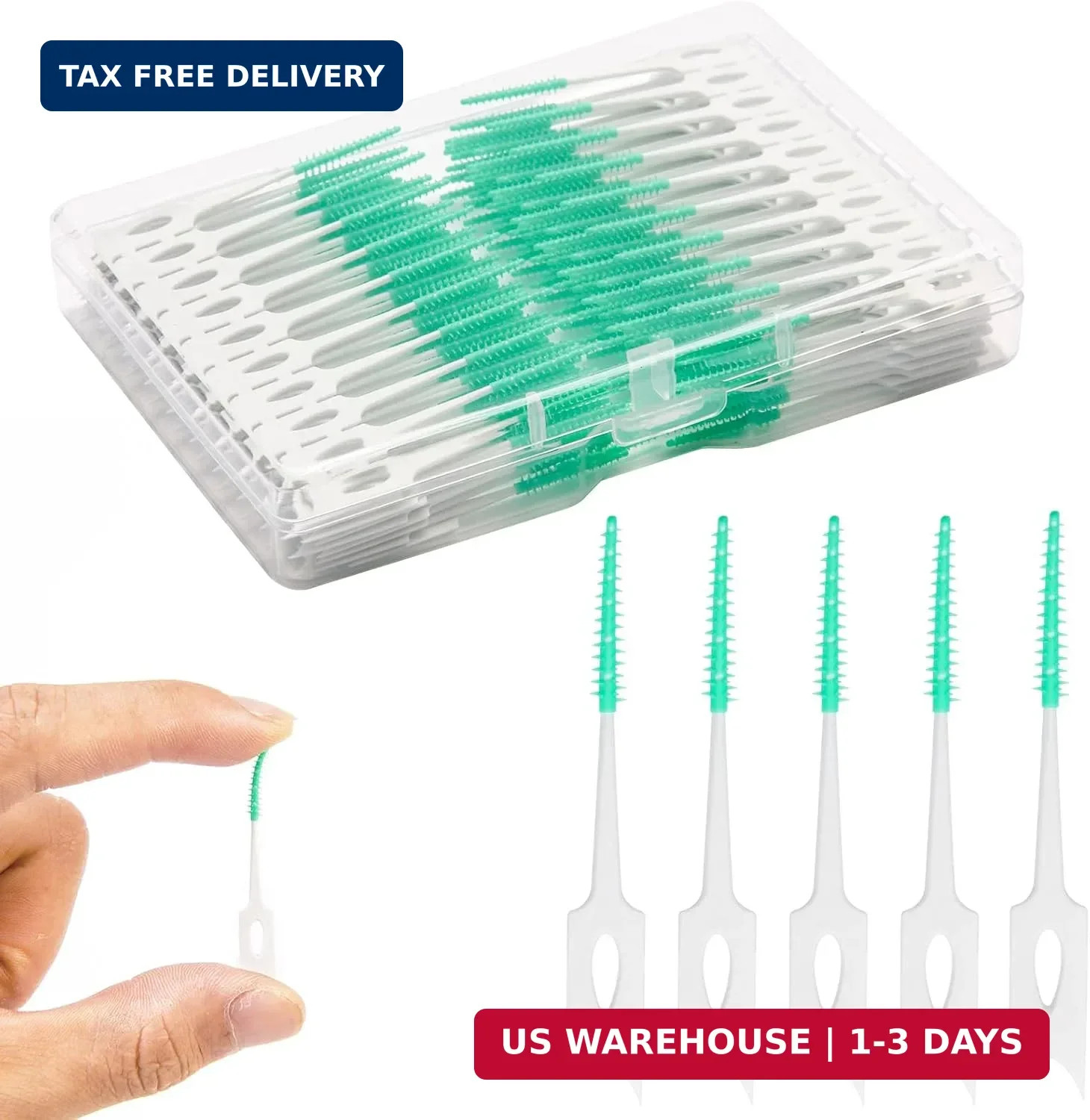Dental Floss Picks, 200 Count, Soft Rubber Brush Head, Interdental Brushes with