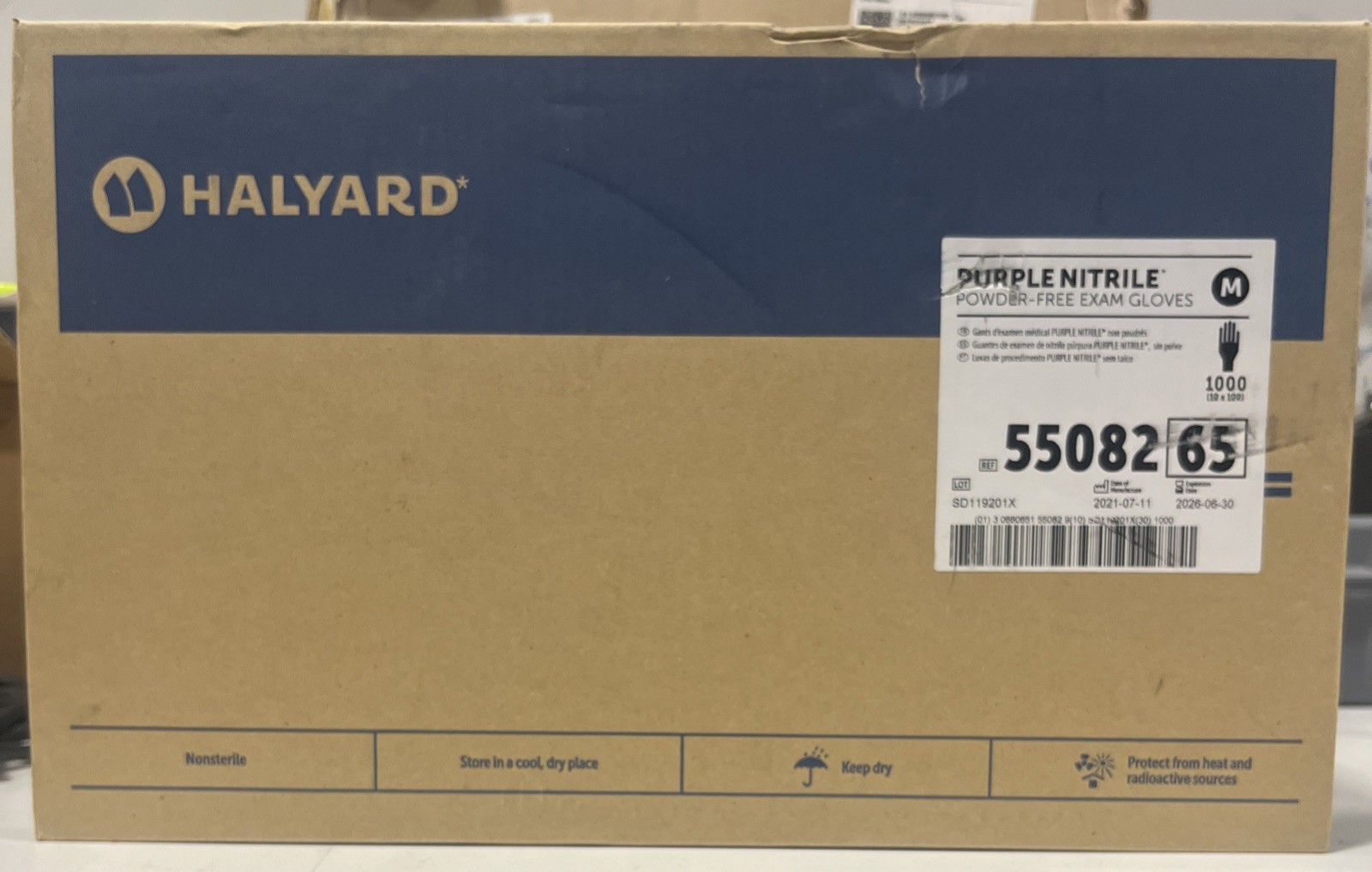 Case of 1000 – HALYARD Purple Nitrile Medium Gloves, Powder-Free 55082, Exp 6/26