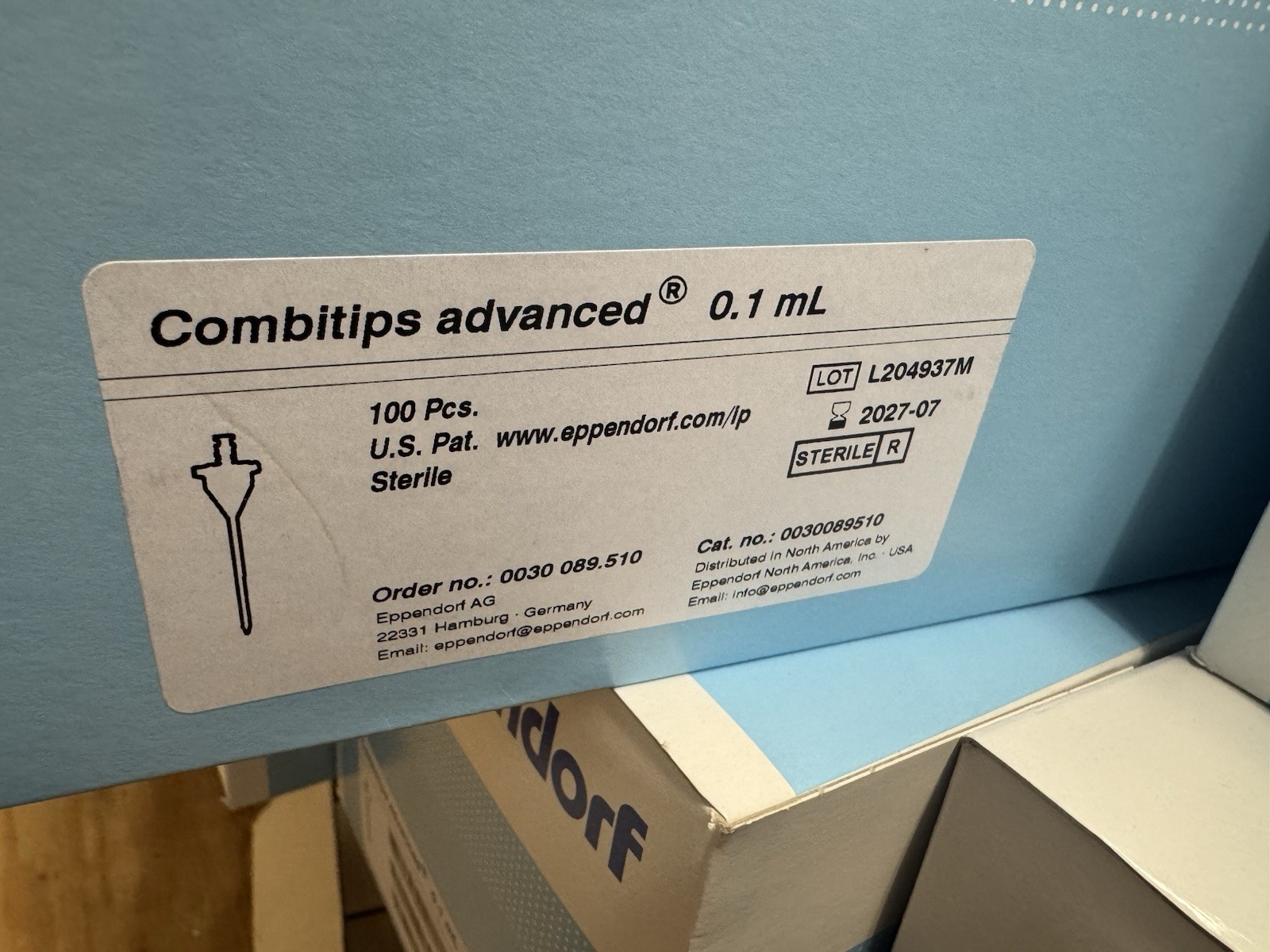Eppendorf Advanced Combitips, 100pc/pk, volume 0.1ml, 0.2 ml, 0.5 ml, 2.5 ml