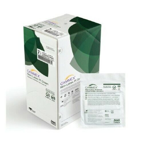 *50-Pairs* Ansell Gammex Non-Latex PI Green PF Size-6 Gloves 20685260