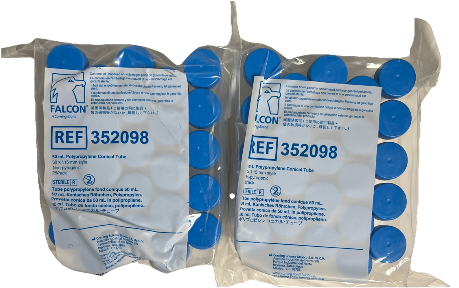 2x CORNING 352098 FALCON 50mL POLYPROPYLENE CONICAL CENTRIFUGE TUBES BOX OF 50