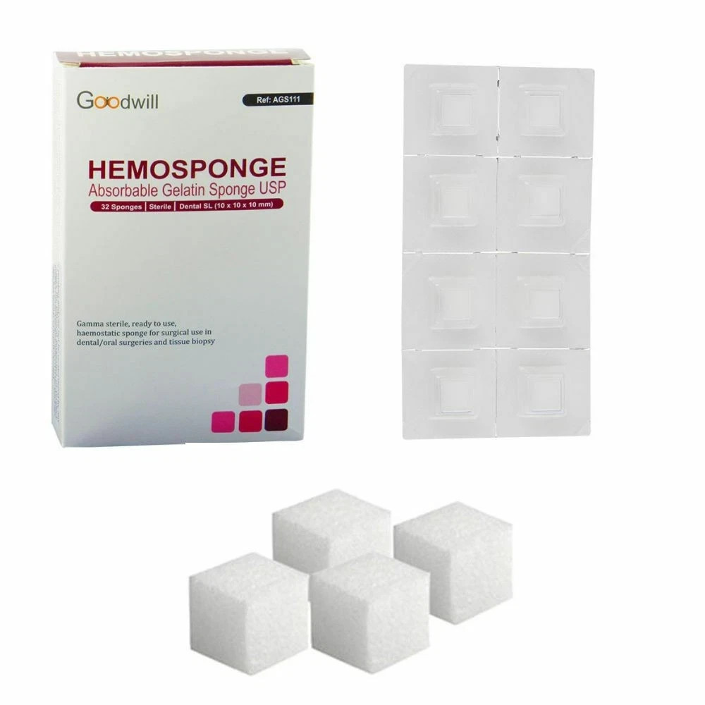 DENTAL HEMOSPONGE ABSORBABLE GELATIN STERILE SPONGE 32pcs PACK SIZE #10x10x10mm