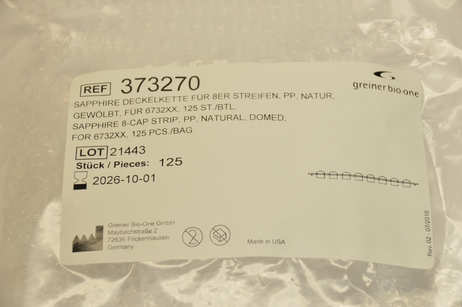 GREINER BIO-ONE – PCR STRIP CAPS, DOMED LID, CLEAR – 125 PCS X 10 PACKS (1250)