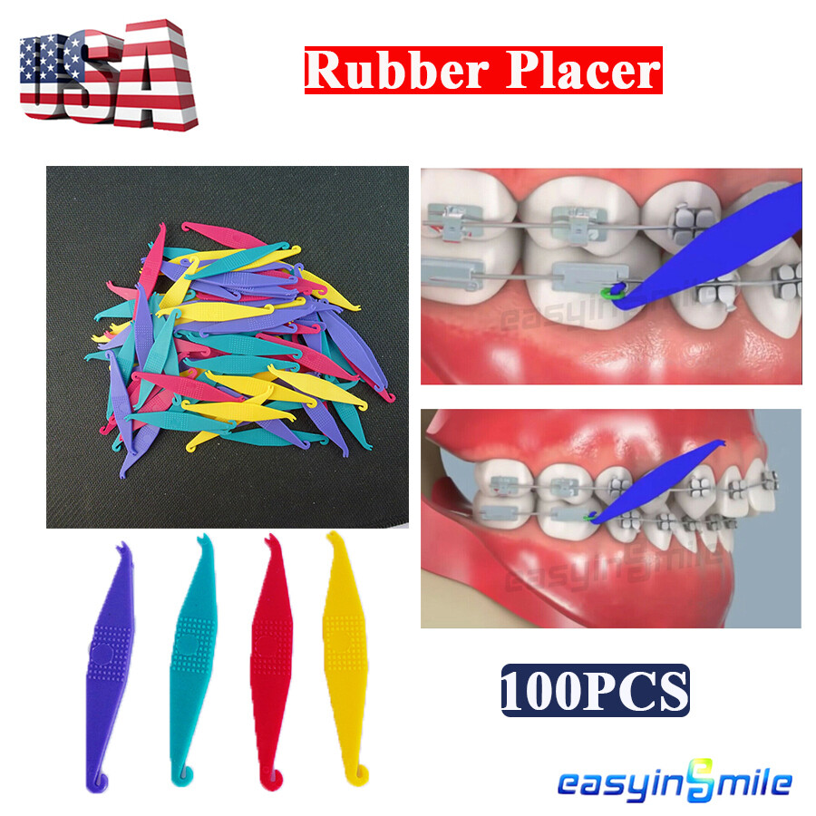 Dental Disposable Ortho Elastic Rubber Placer For Brace Band Mixed Color 100Pcs