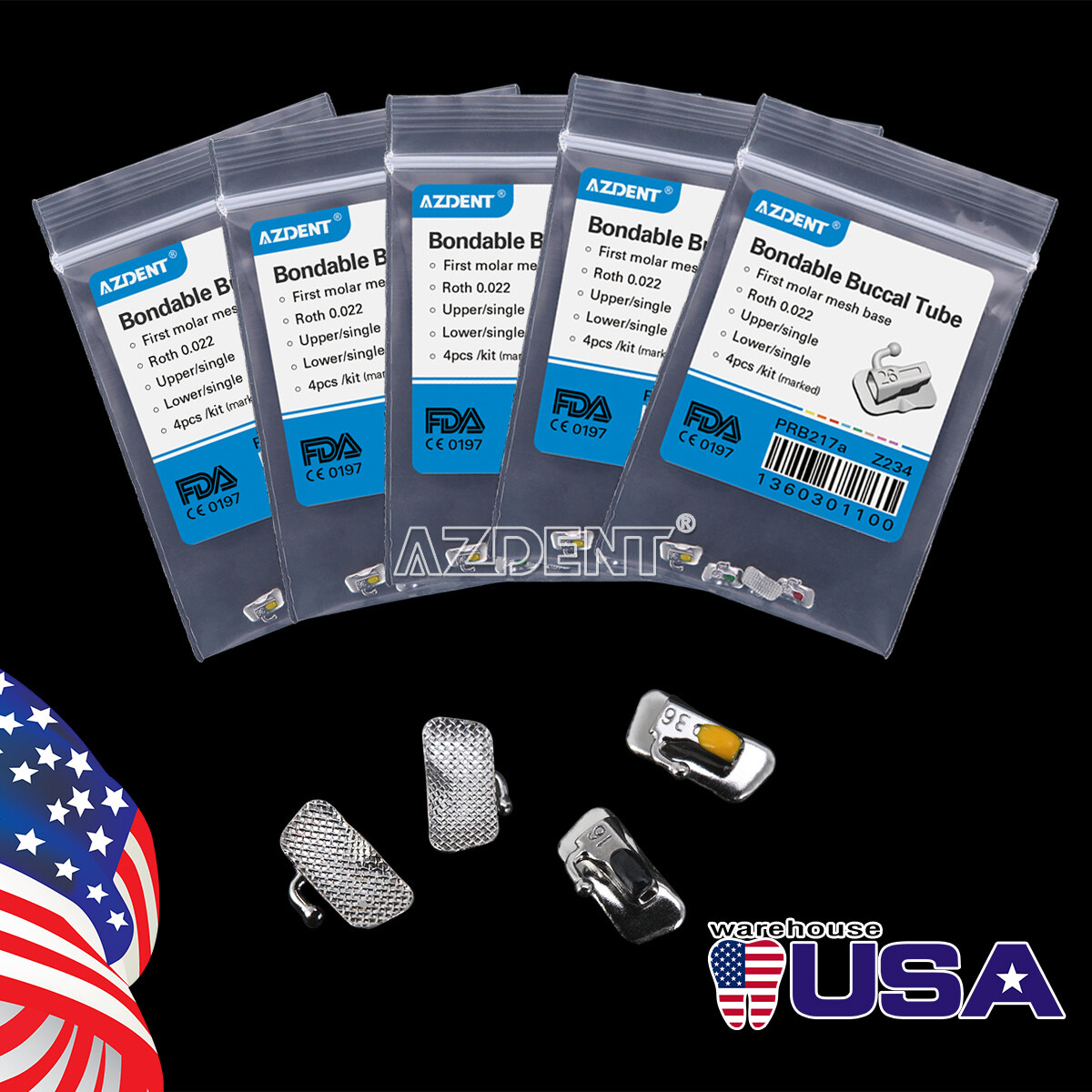 AZDENT Dental Ortho Single Bondable Buccal Tubes 1st/2nd Molar Roth/MBT 022