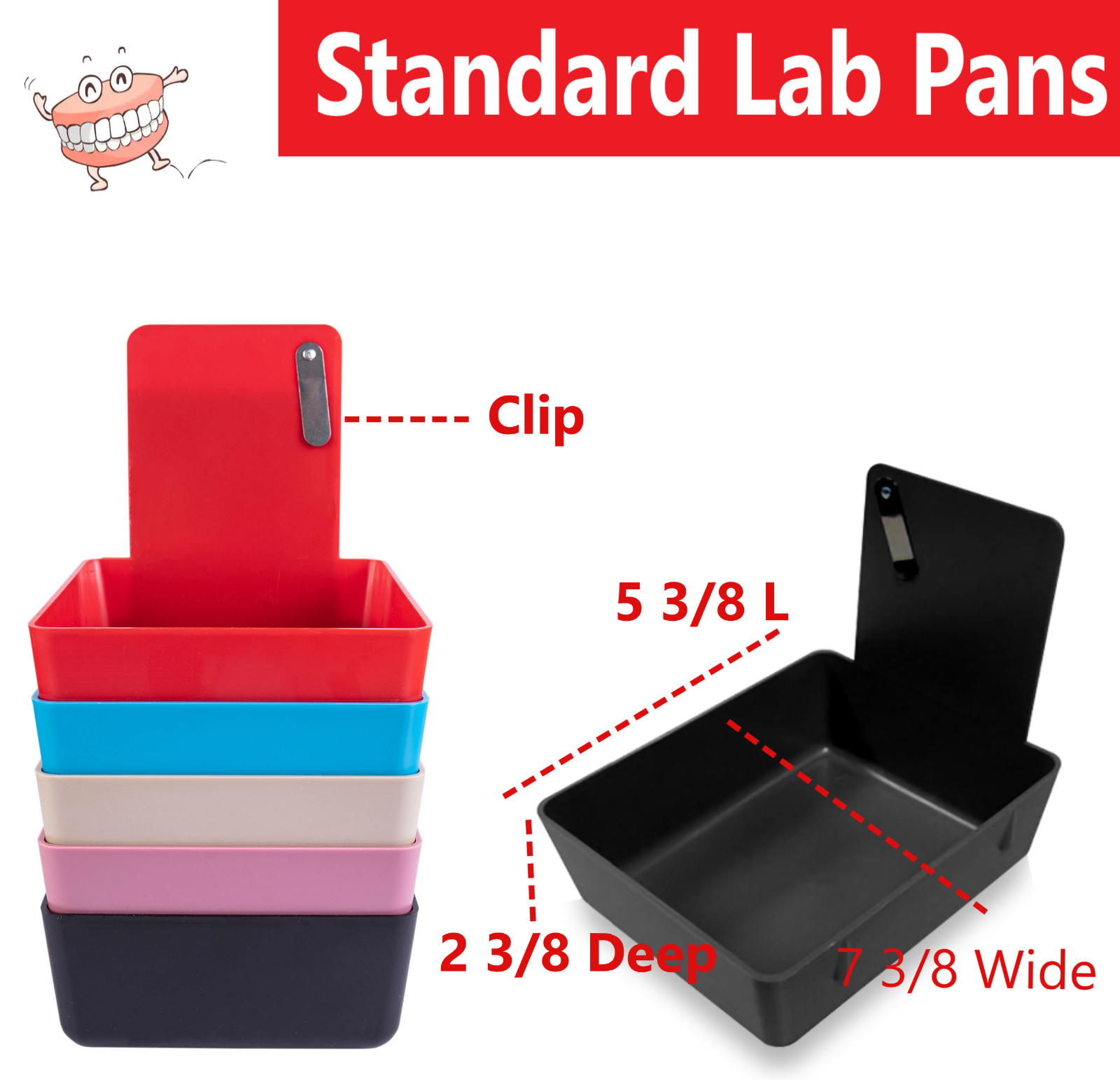 Dental Lab Pans with metal clip Size Medium 7 1/16″ x 5⅝” x 2⅜”Deep Work Pan Lab