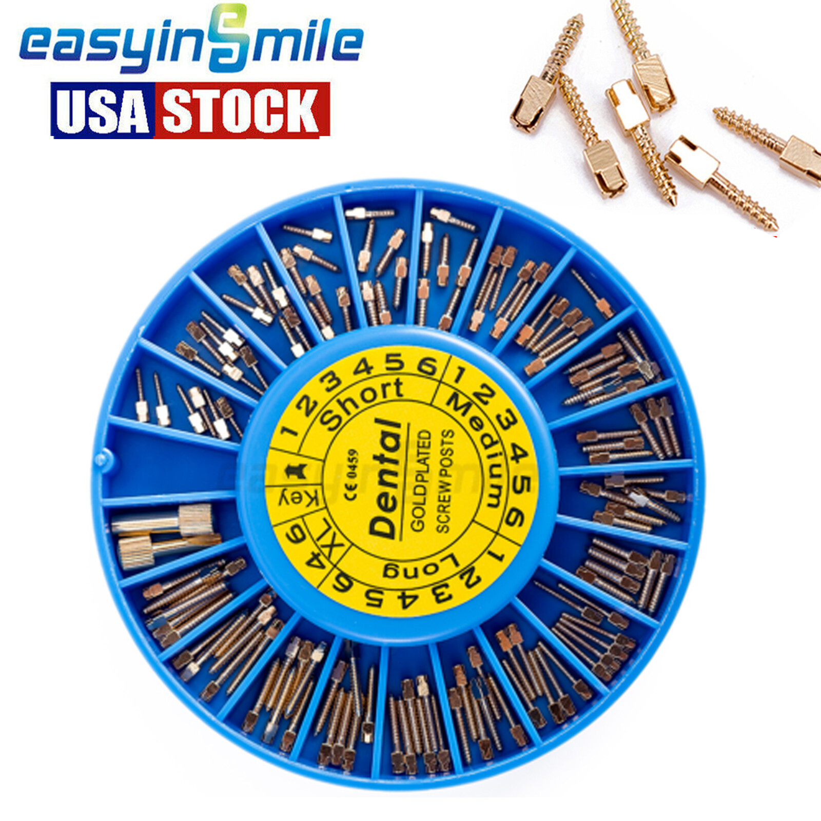 120pcs Dental Endodontic Screw Post Gold Plated Complet Kit + 2pcs Key