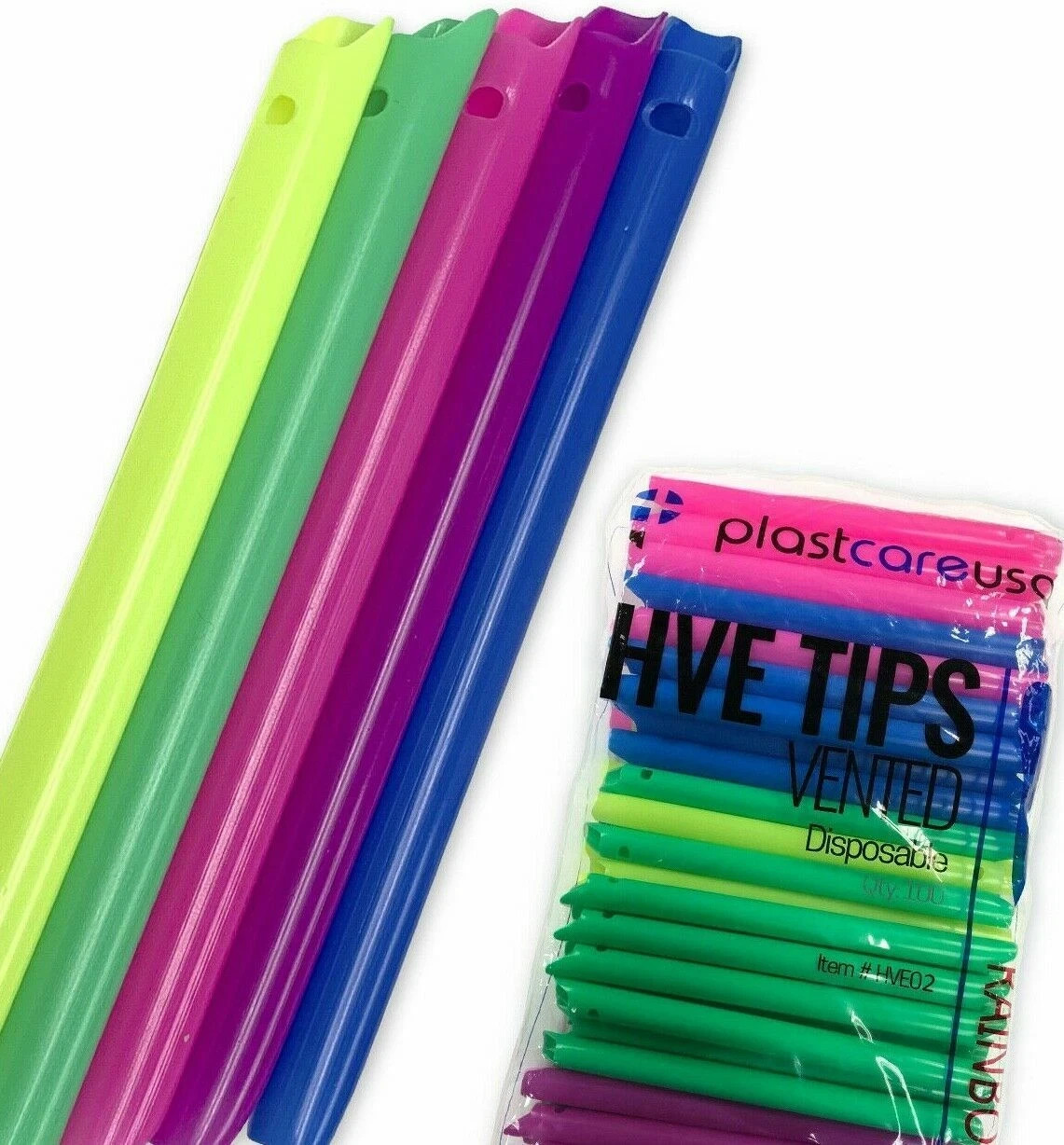 500 Pcs Dental Evacuation High Volume Suction Vented HVE Tips Rainbow 44mm*11mm