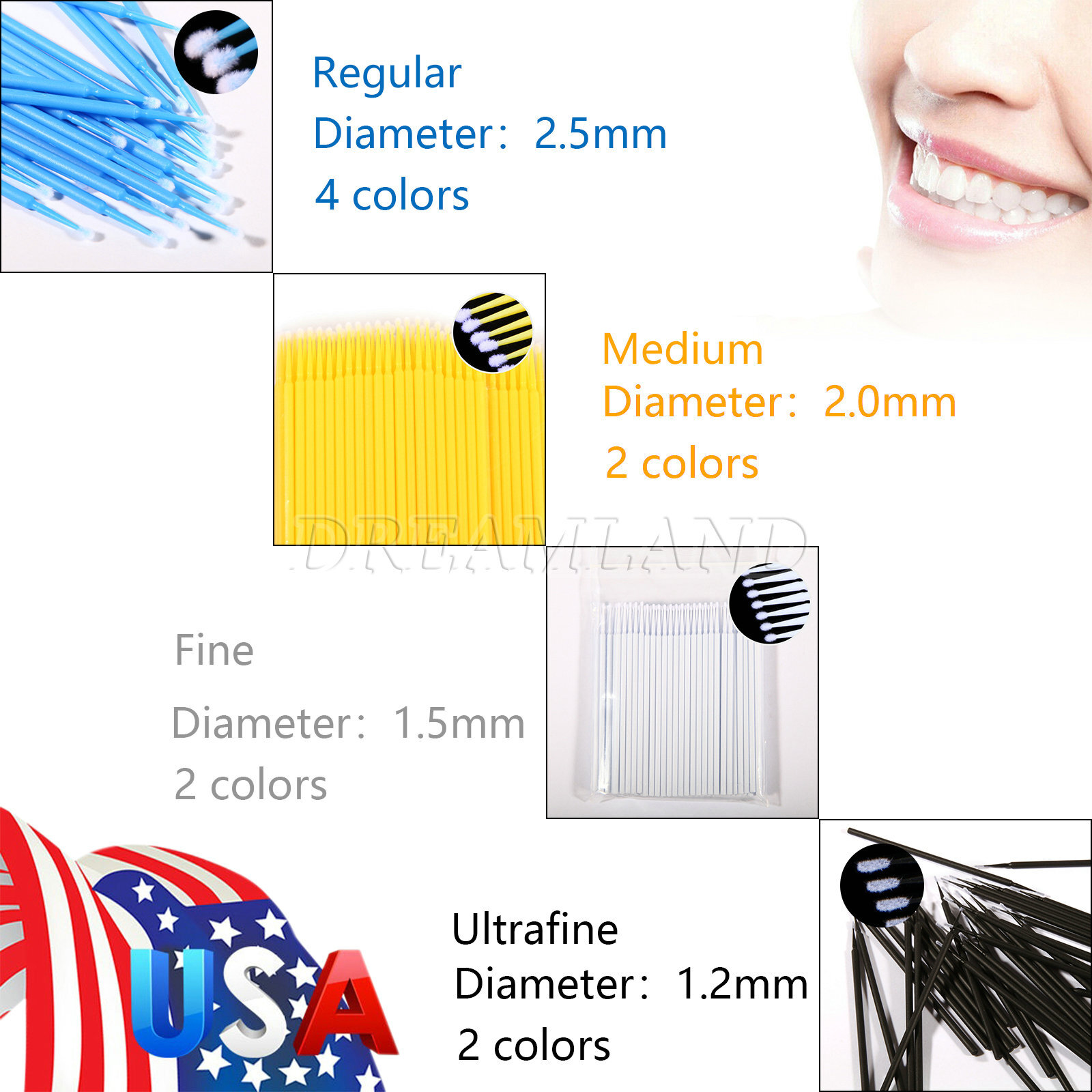 400/100pcs Disposable Materials Dental Micro Brush Applicator 4 Optional Sizes