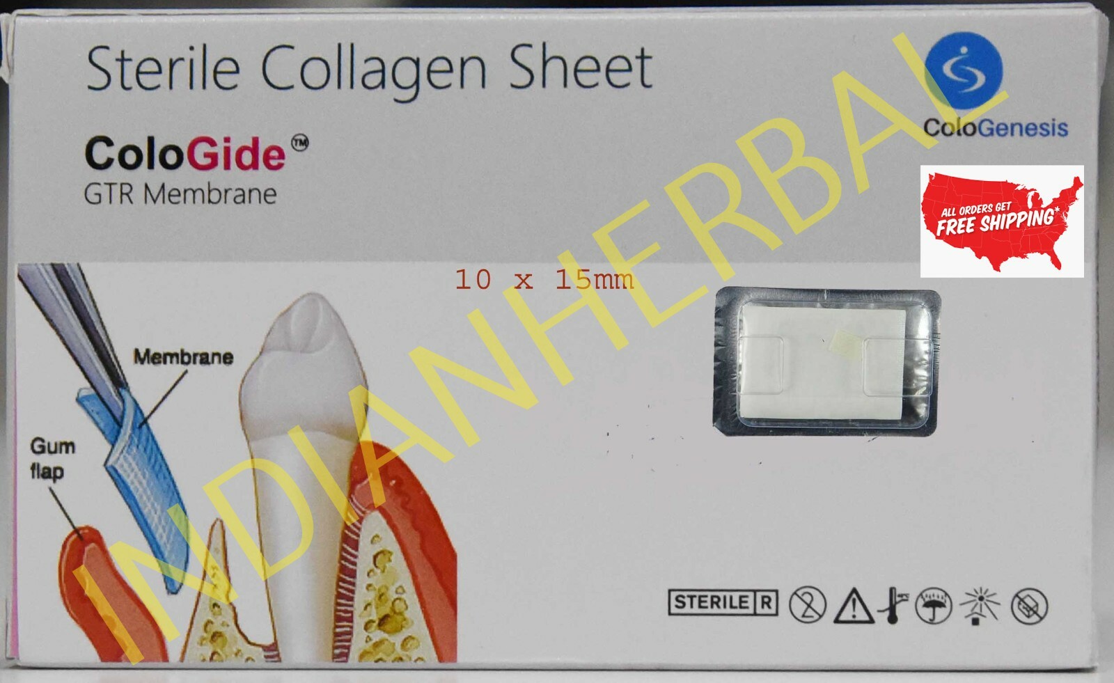 DENTAL COLO GIDE STERILE COLLAGEN SHEET GTR MEMBRANE 10 X 15 mm