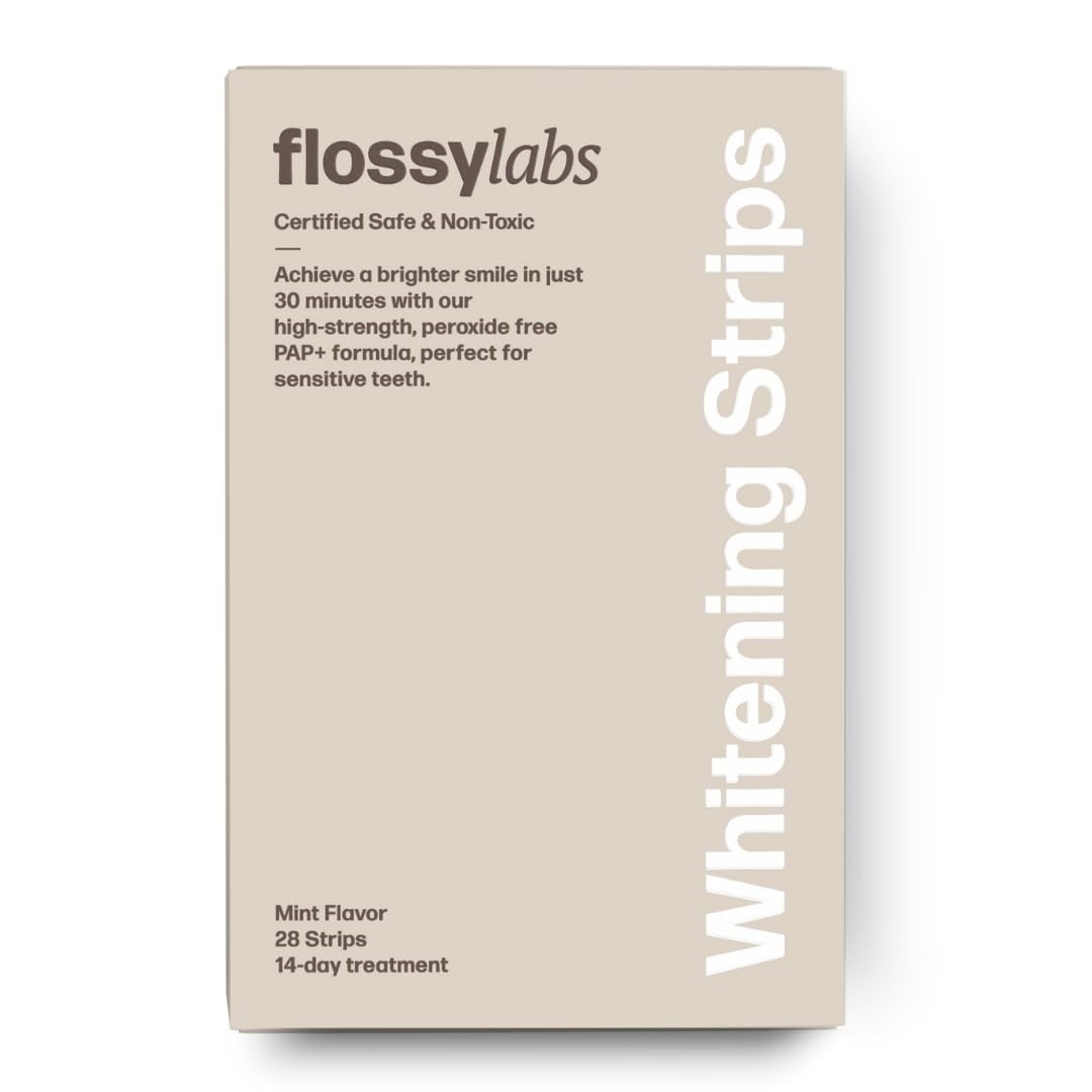 Flossy Labs Pap+ Teeth Whitening Strips, Peroxide Free, Enamel Safe, High Tan