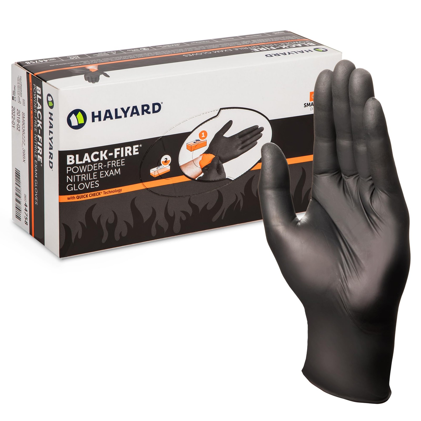 Black-FIRE Nitrile Exam Gloves with Quick Check Box of 150, Black/Orange – 5….