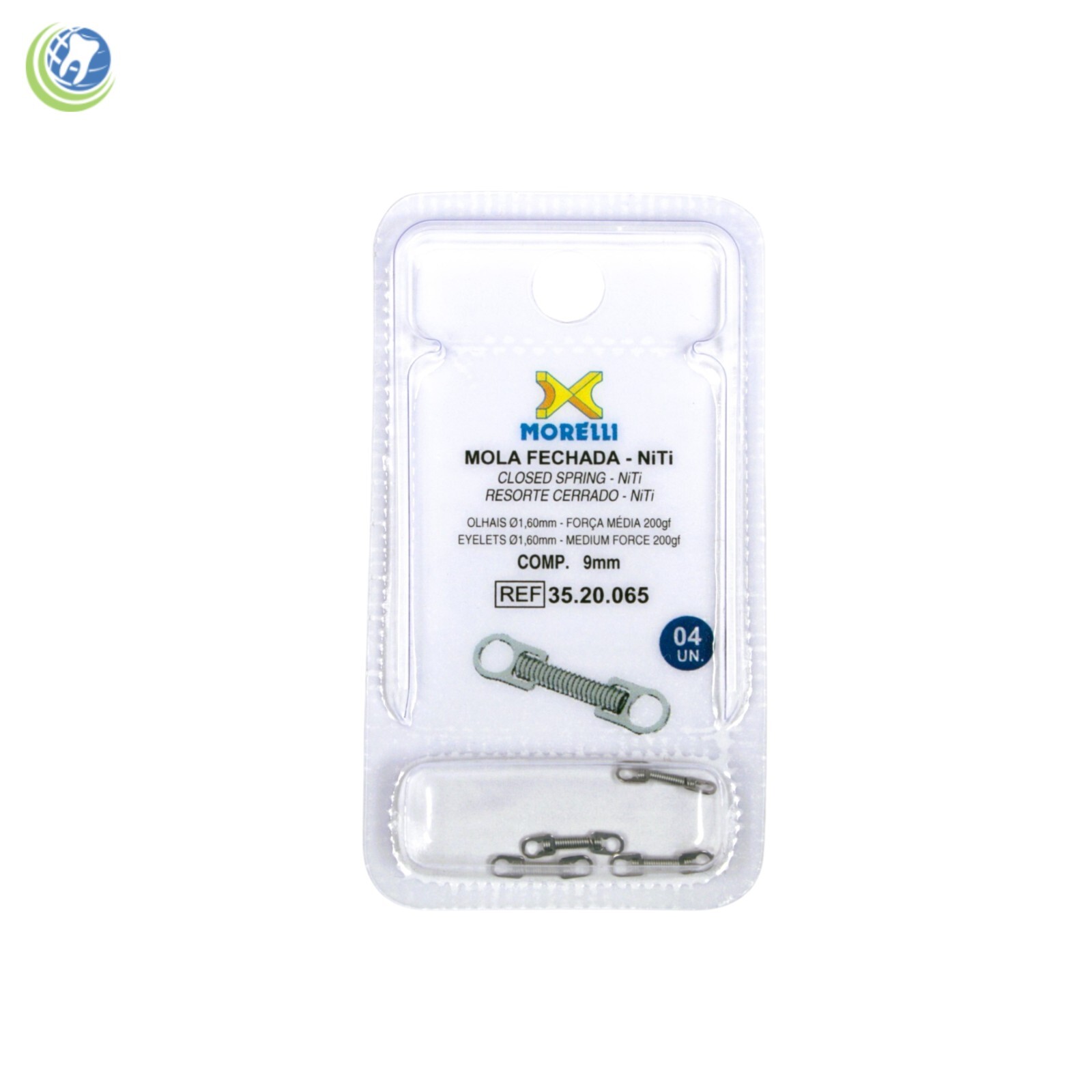 Orthodontic 9mm NiTi Closed Spring with Eyelets Ø1,60mm – Medium Force 200gf