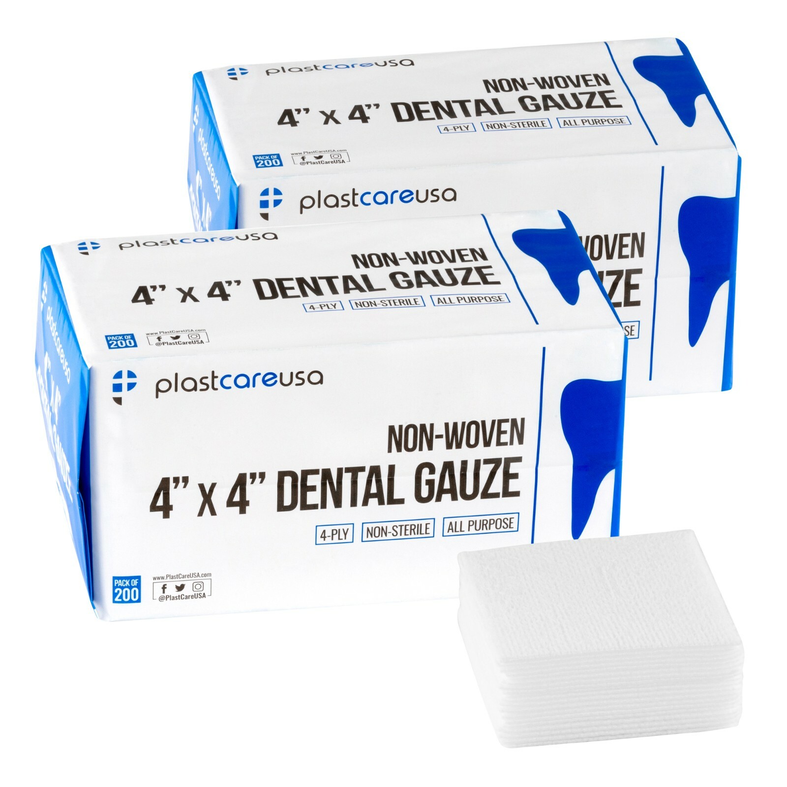 800 4×4 Non Woven Sponges 4-Ply, Non-Sterile Cotton Dental Gauze Pads (4 Packs)