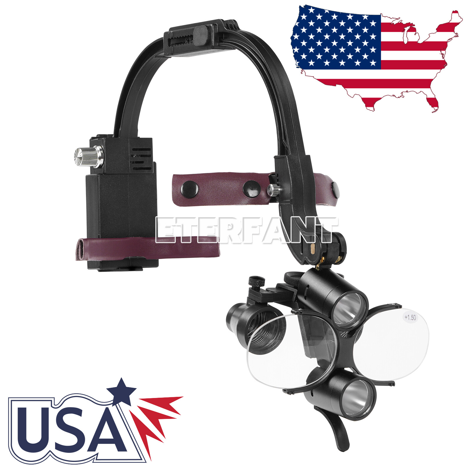 ETERFANT 3.5X Dental Surgical Headband Binocular Loupe w/ 5W LED Head Light 2Led