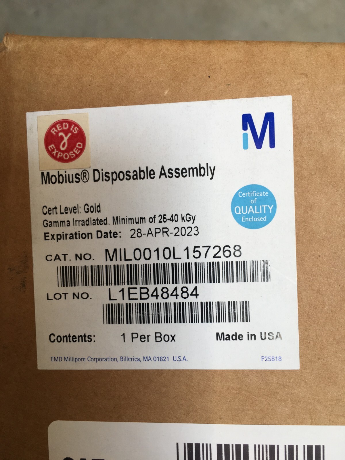 Millipore Cat No MIL0010L157268 Mobius Disposable Assembly