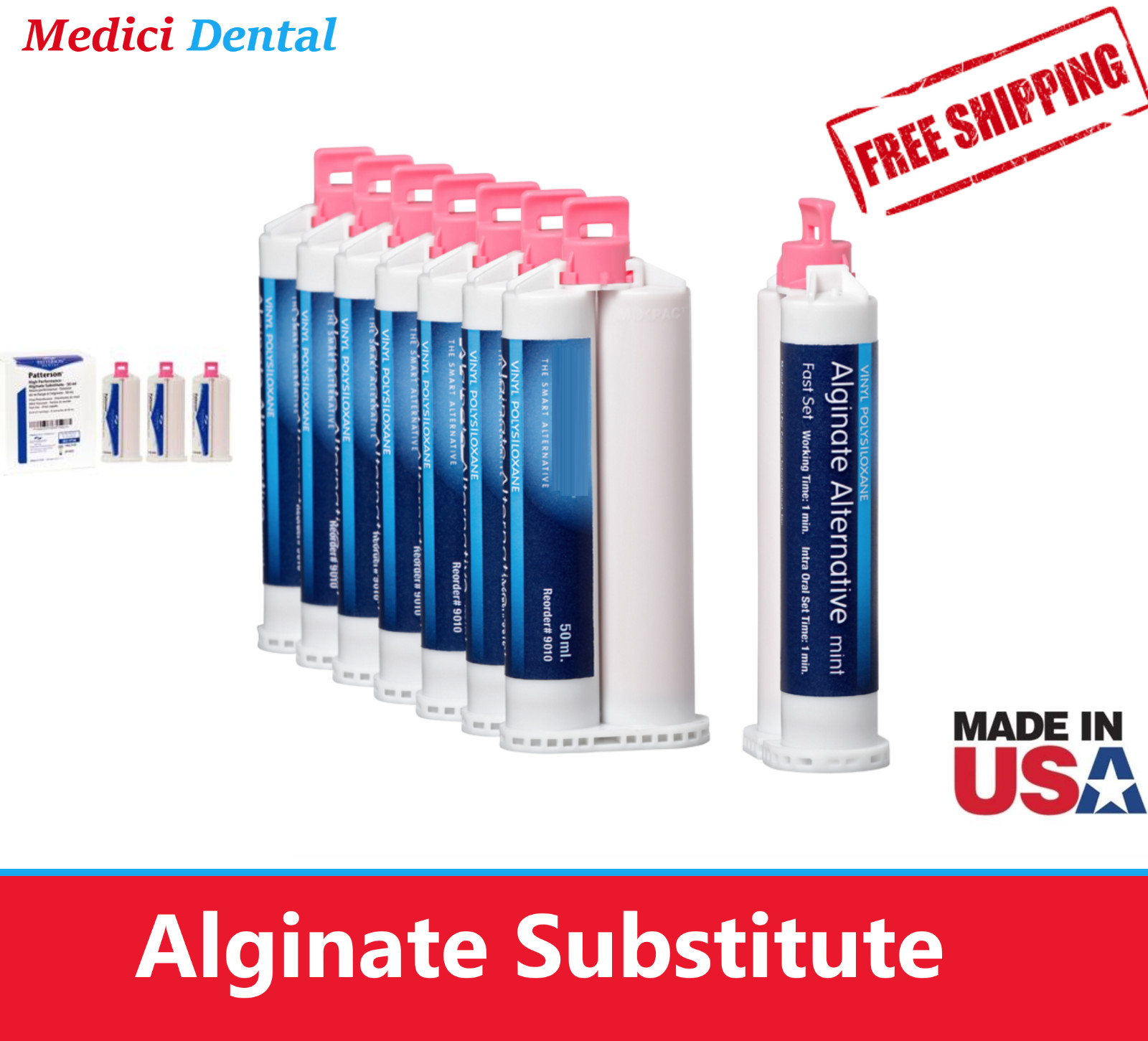 Dental VPS Alginate Substitute Alternative 8 or 4 Cartridges, Fast Set – Mint