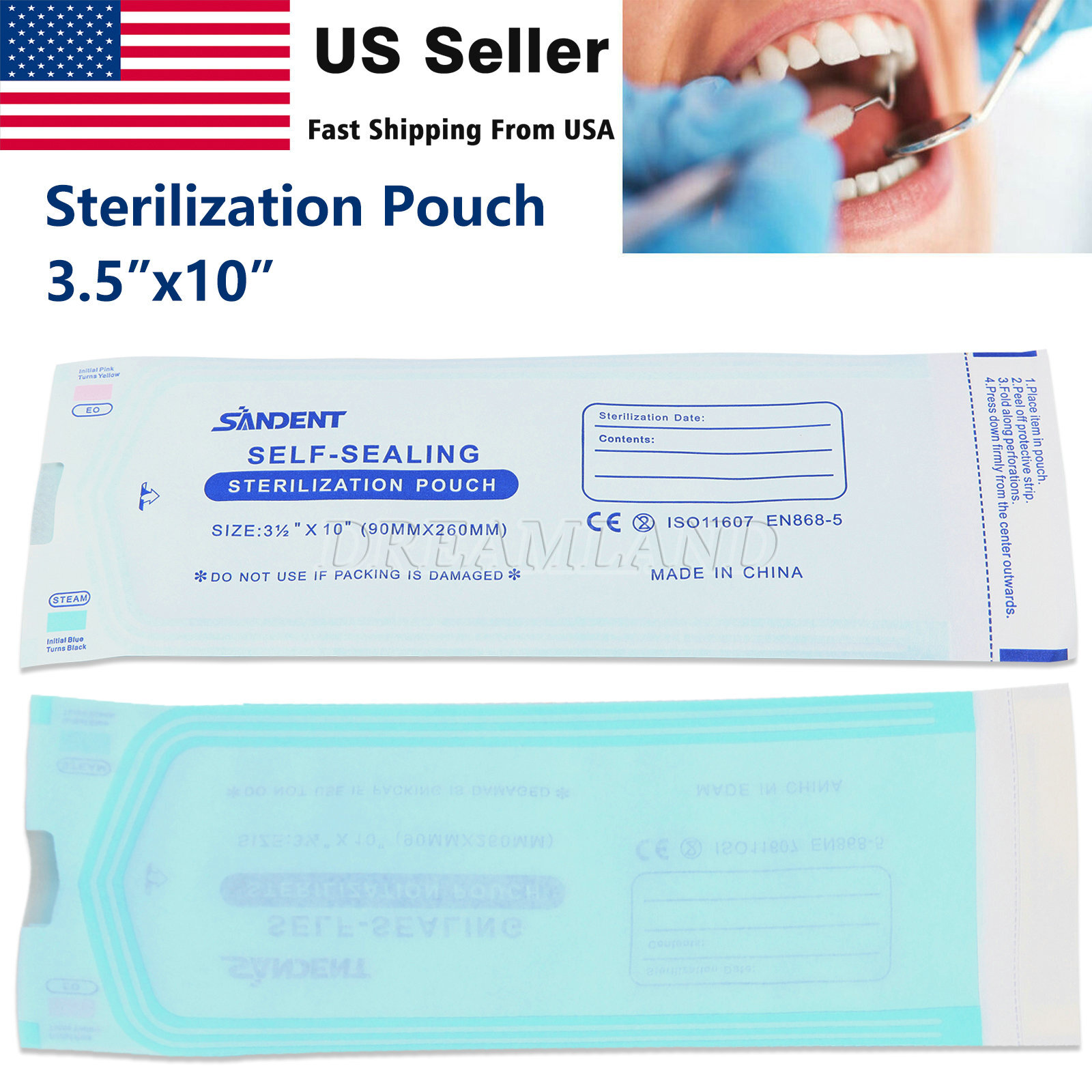 Sterilization Pouches- 3.5 ” x 10 ” Dental Medical Self Seal Pouch Bag 200 Bags