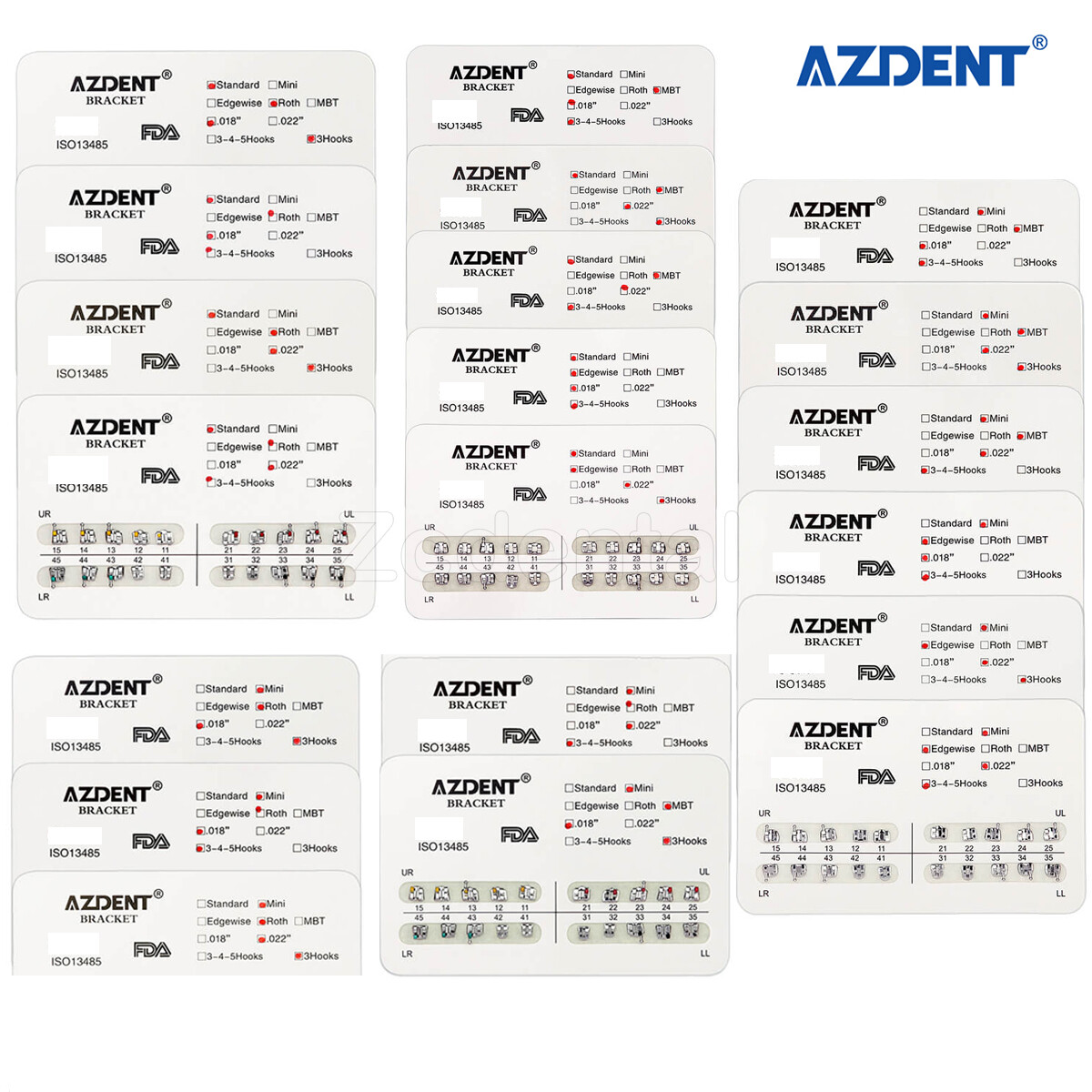 20X AZDENT Mini Brackets de ortodoncia dental Brace Roth/MBT 022/018 Ganchos 345