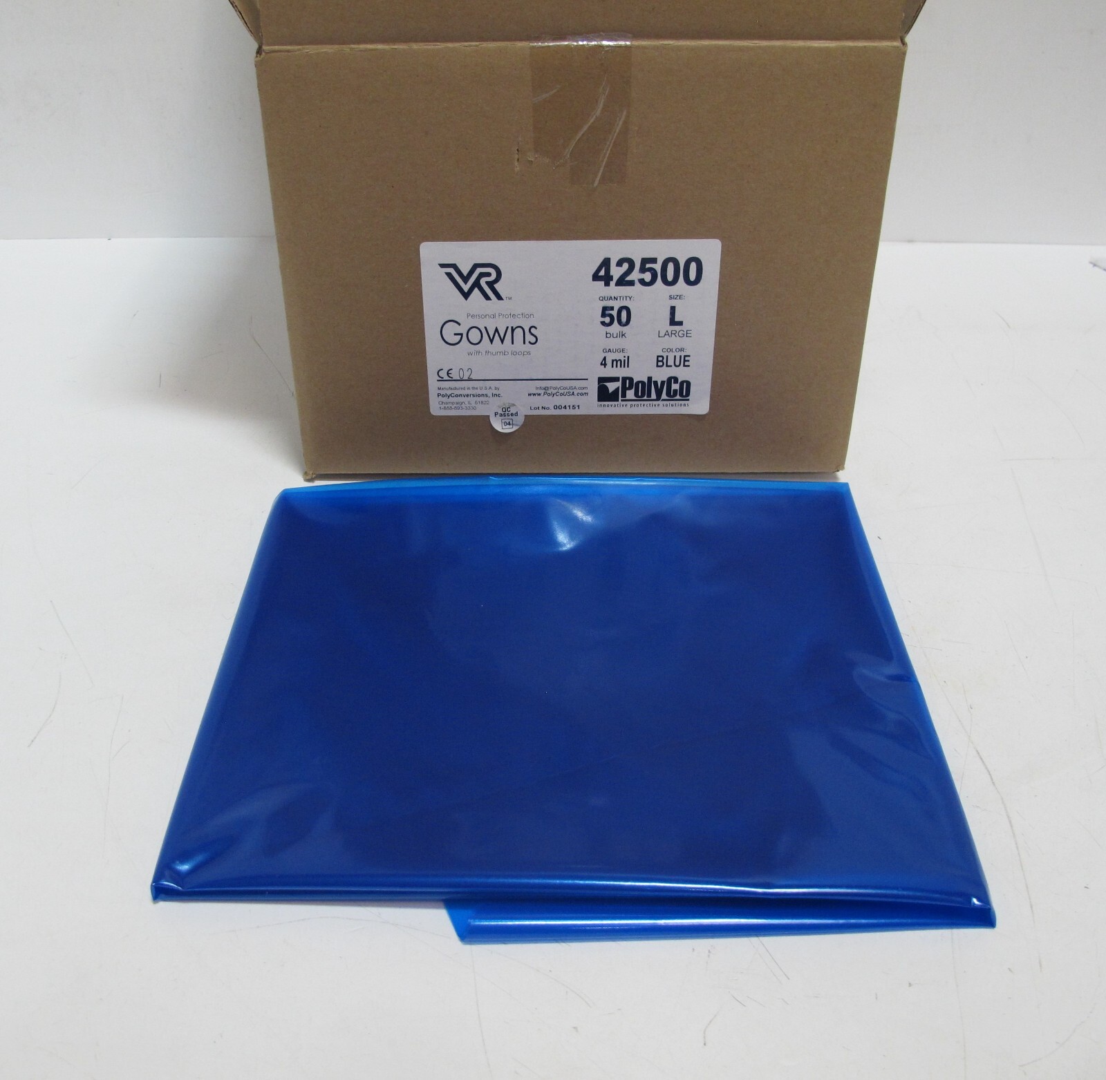 Lot of 50 Blue VR PPE Disposable Gown w/ Thumb Loop 4 Mil 42500 Large