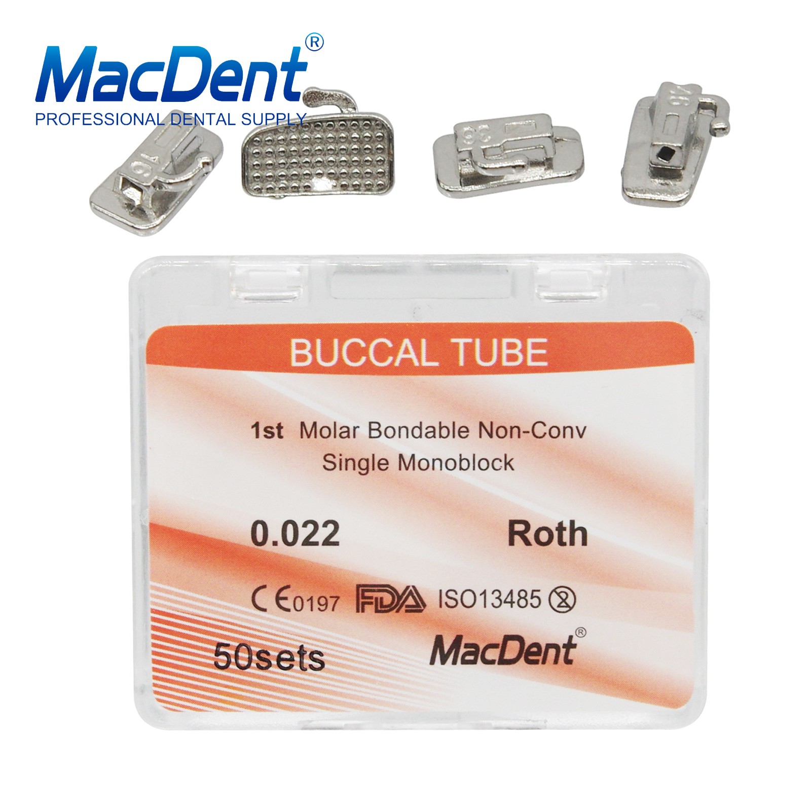 200pcs Dental Orthodontic Monoblock Buccal Tubes 022 1st 2nd Molar MBT Roth Tube
