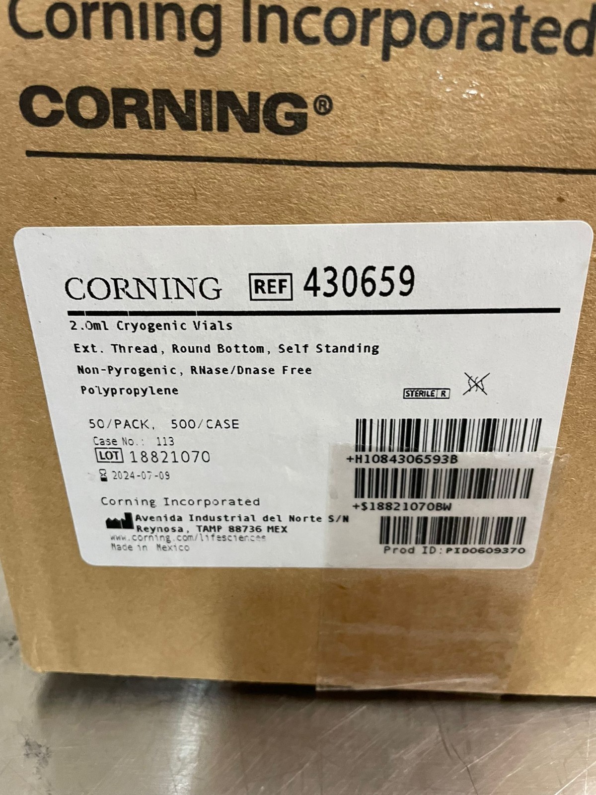 Corning 430659 2mL External Threaded Polypropylene Cryogenic Vial Round Bottom