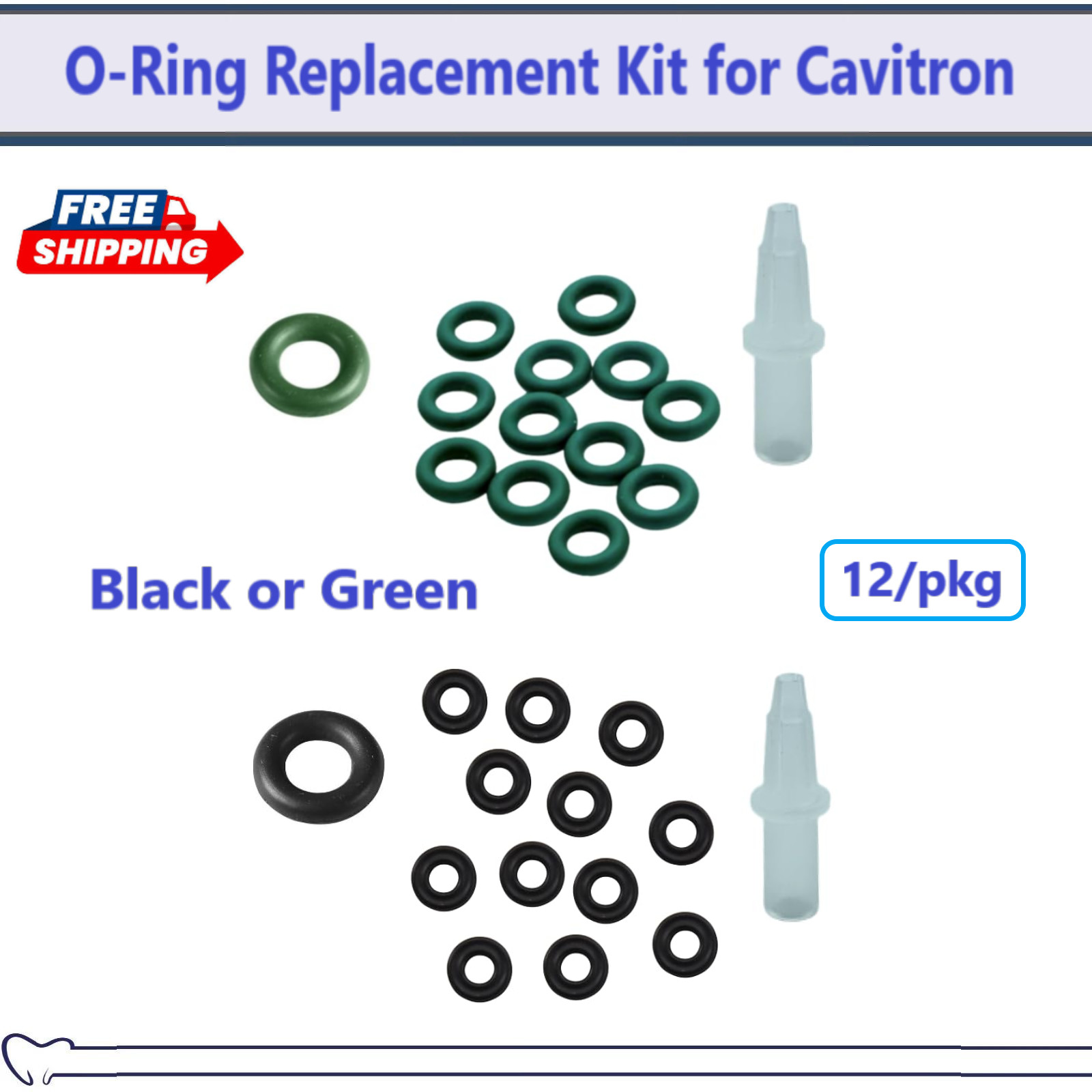 O-Ring Replacement Kit for Cavitron Scaler Insert Tips, Black (12/PK) Plasdent