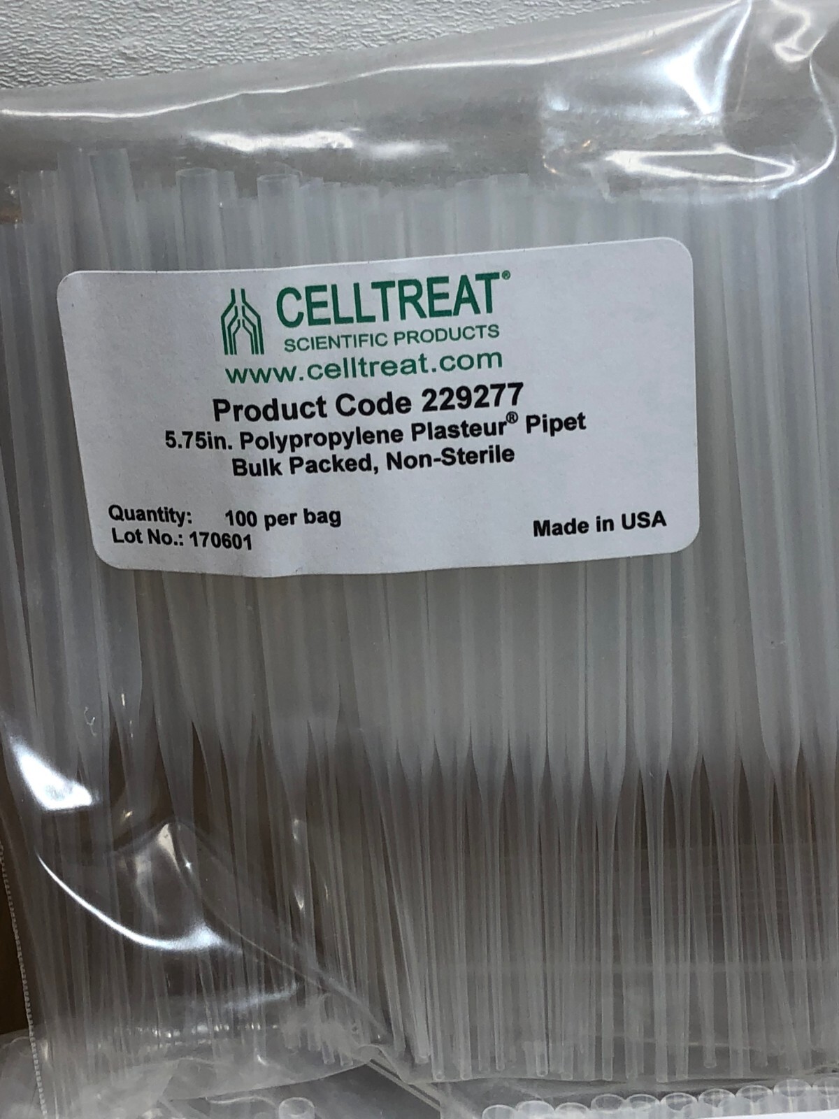 Celltreat 229277 5.75in Polypropylene Plasteur Pipet 100 Per Bag