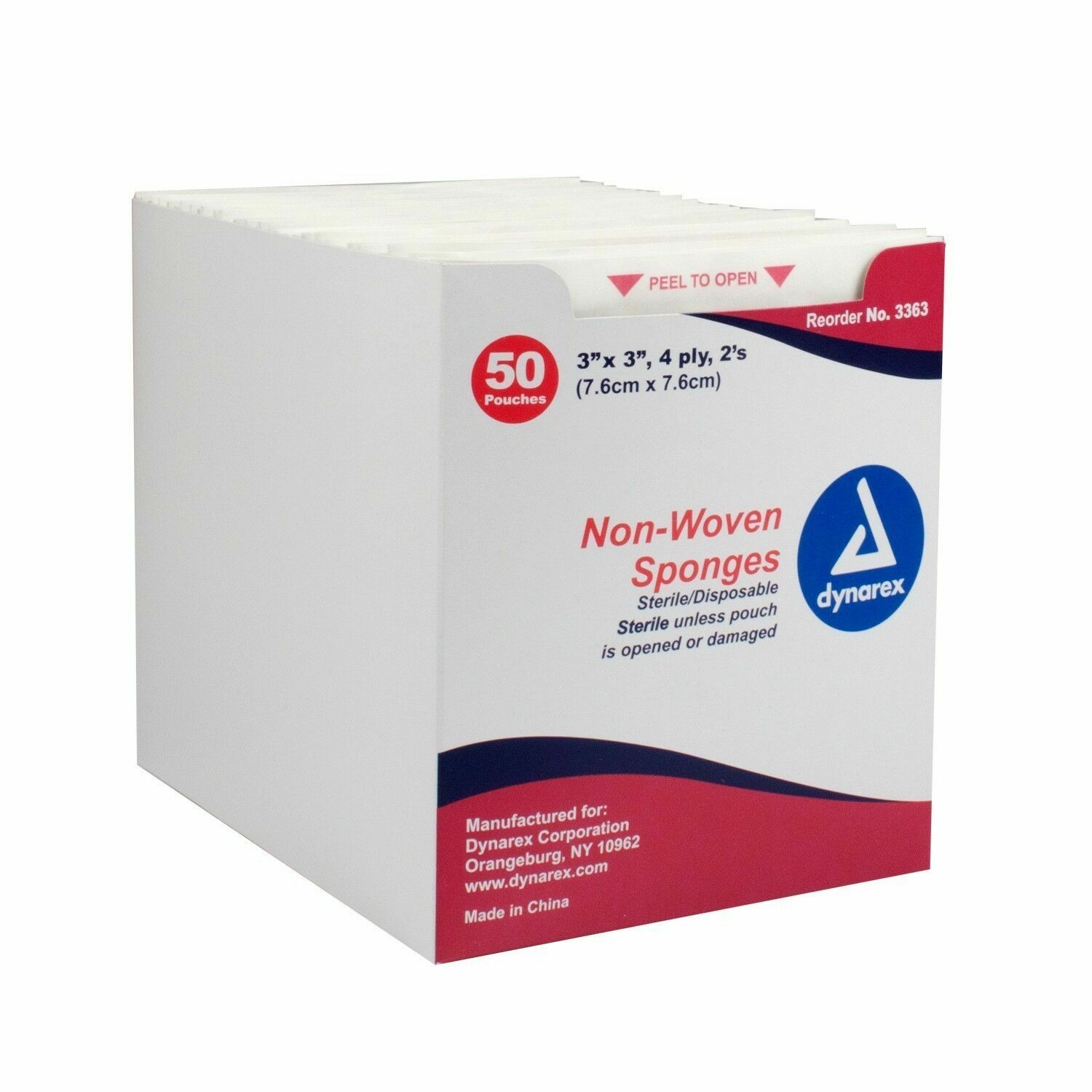 Non-woven Sponges Sterile/Disposable, Dynarex, 3363, 3×3, 4Ply, 50 ct (1 Pack)