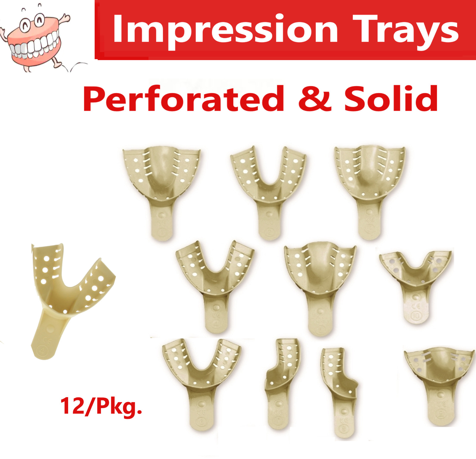 Dental Impression Trays Perforated Plastic Disposable (CHOOSE SIZE) (FDA) 12/Bag